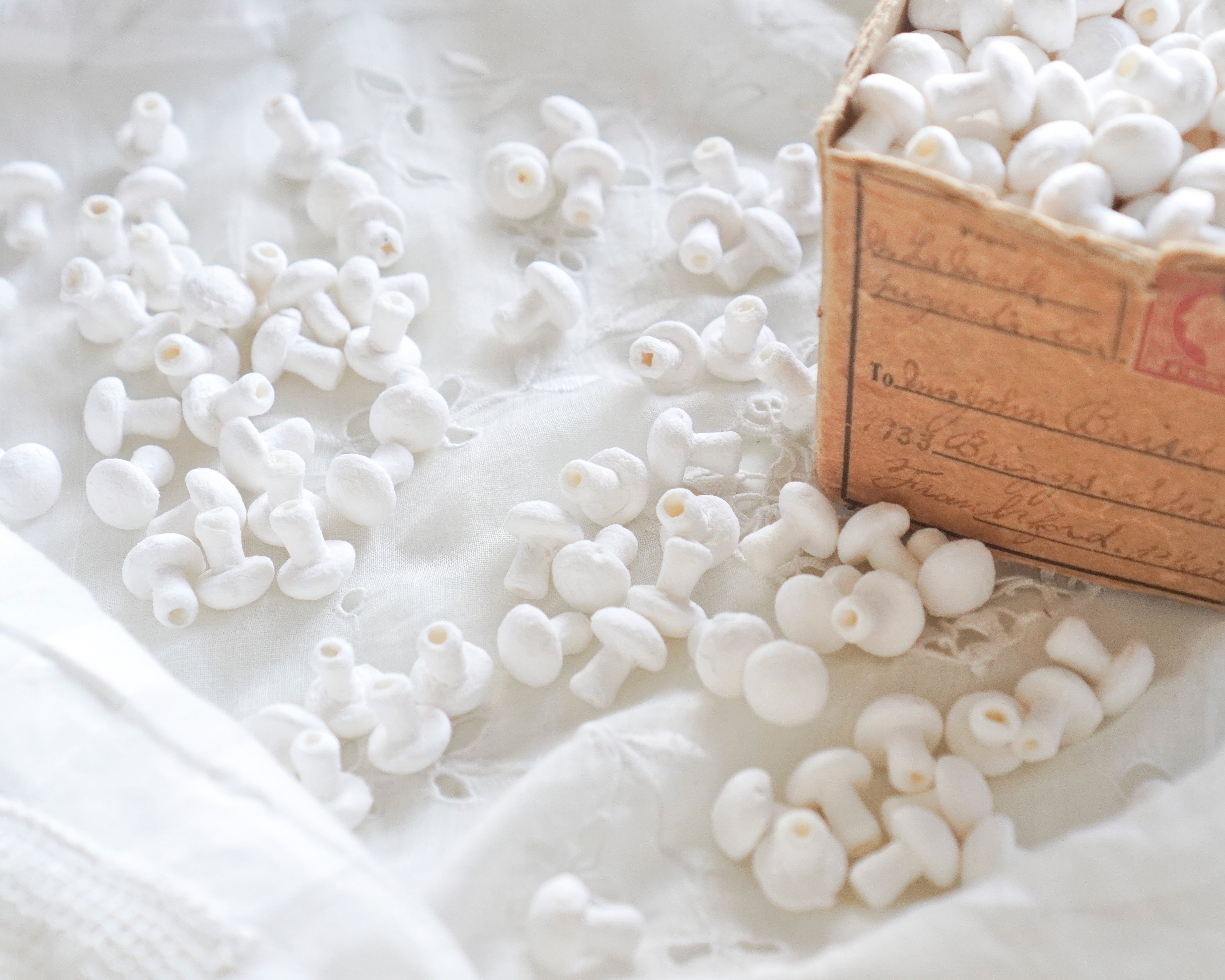 Mini Mushrooms - Tiny 10x12mm Spun Cotton Toadstools, 50 Pcs.