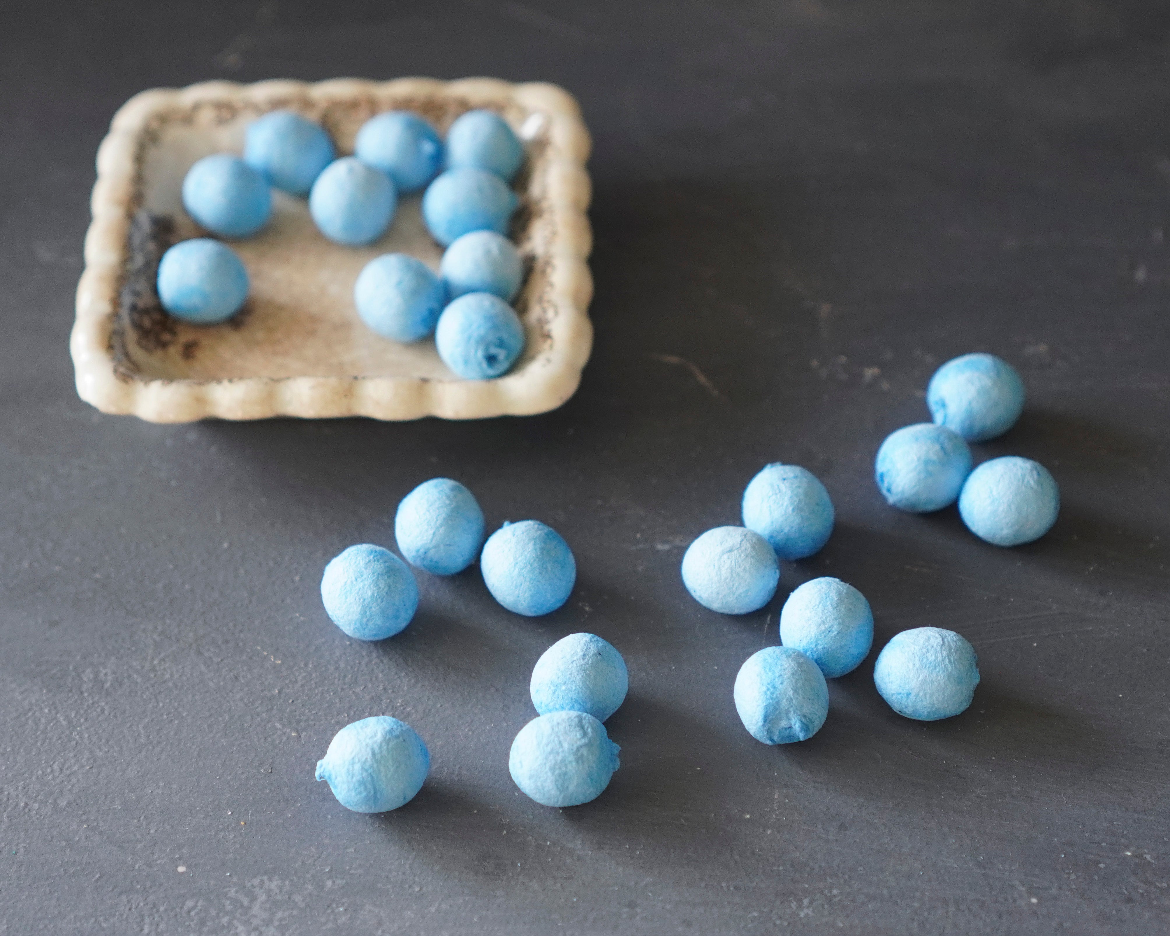 Elf Feet - Blue Tinted Spun Cotton Eggs 12x10mm, 24 Pcs.