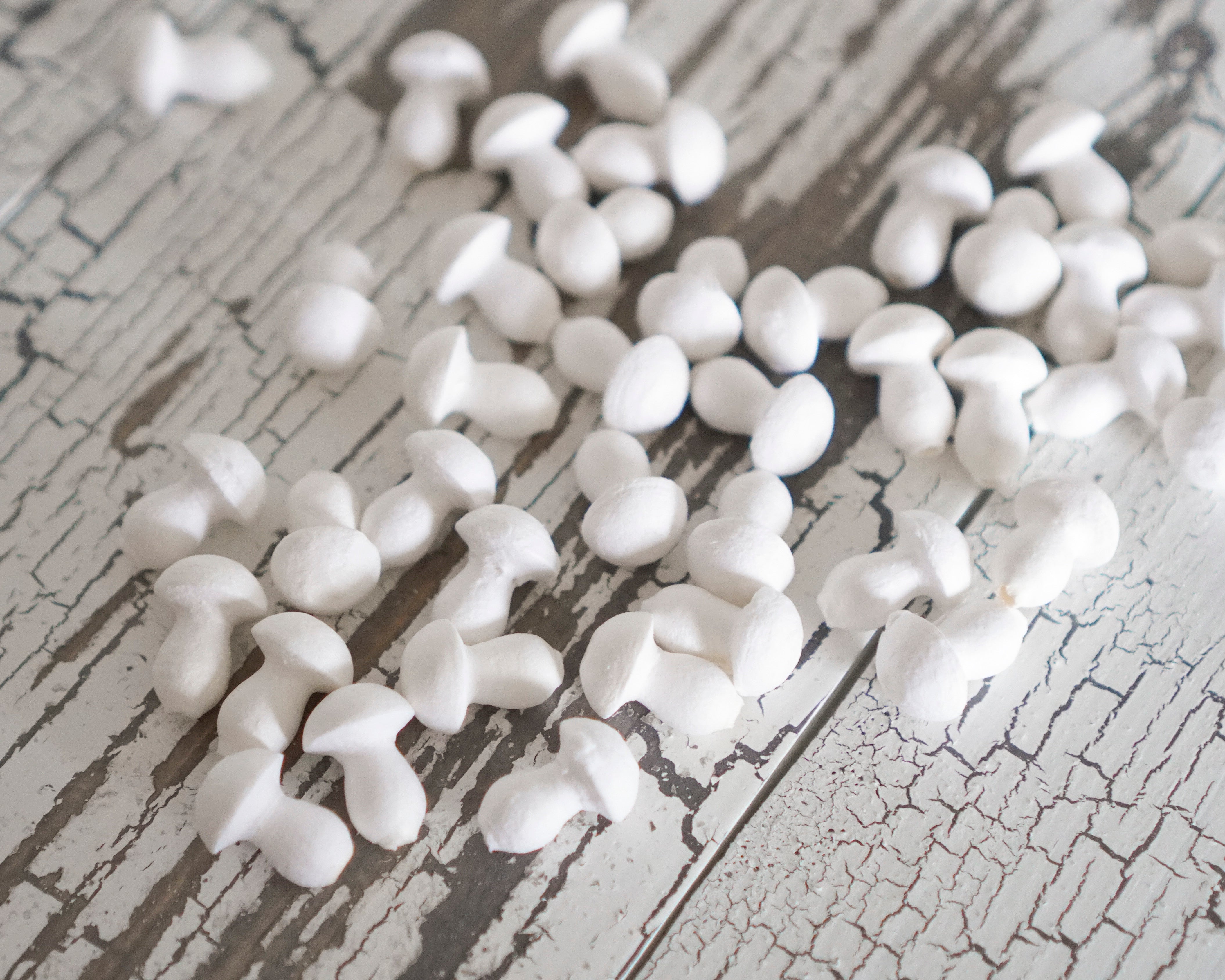 Mini Button Mushrooms - 15 x 20mm Spun Cotton Craft Shapes, 50 Pcs.