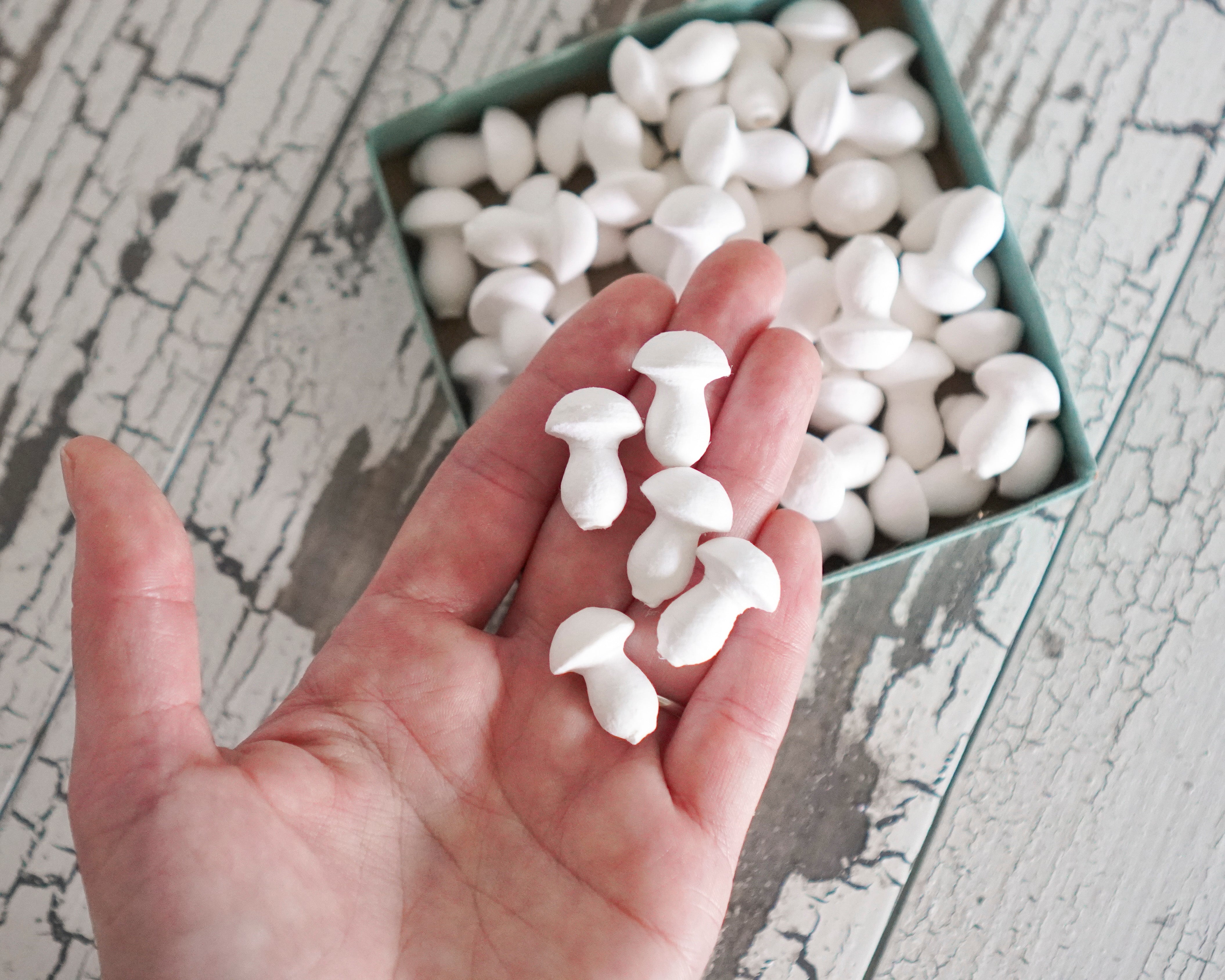 Mini Button Mushrooms - 15 x 20mm Spun Cotton Craft Shapes, 50 Pcs.