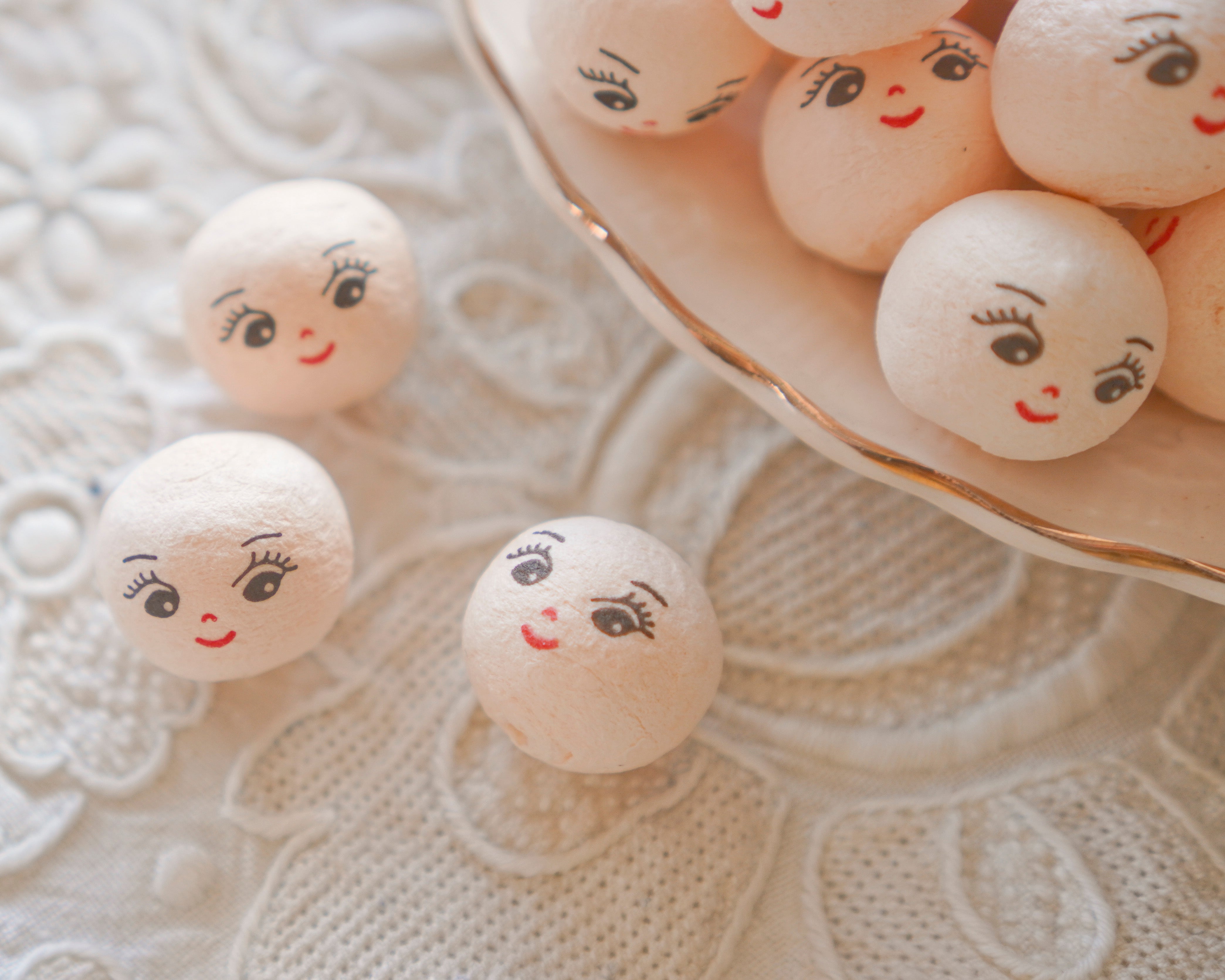 Mini Spun Cotton Heads: CHARM - 18mm Cream Vintage-Style Cotton Doll Heads, 12 Pcs.