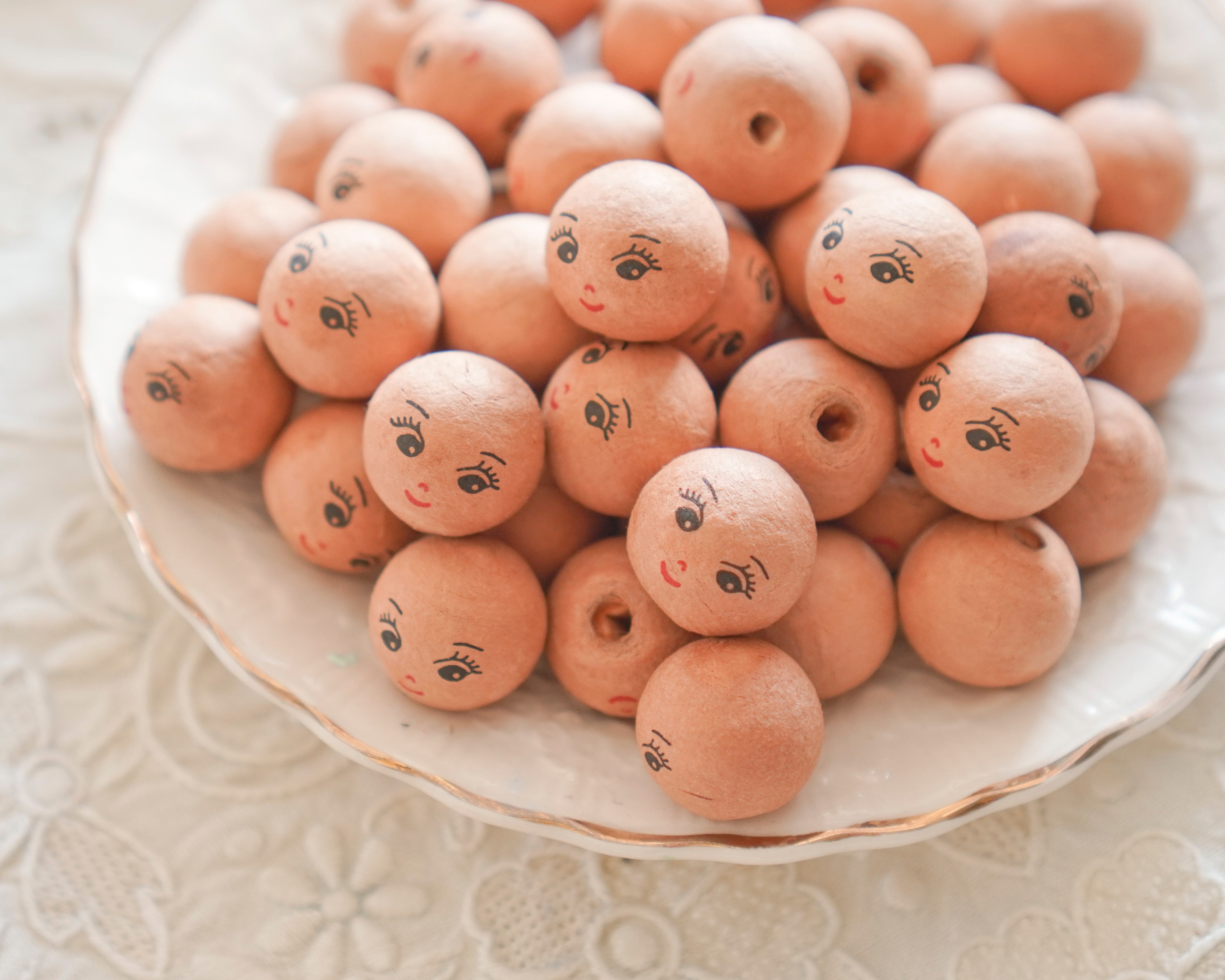 Mini Spun Cotton Heads: CHARM - 18mm Brown Vintage-Style Cotton Doll Heads, 12 Pcs.
