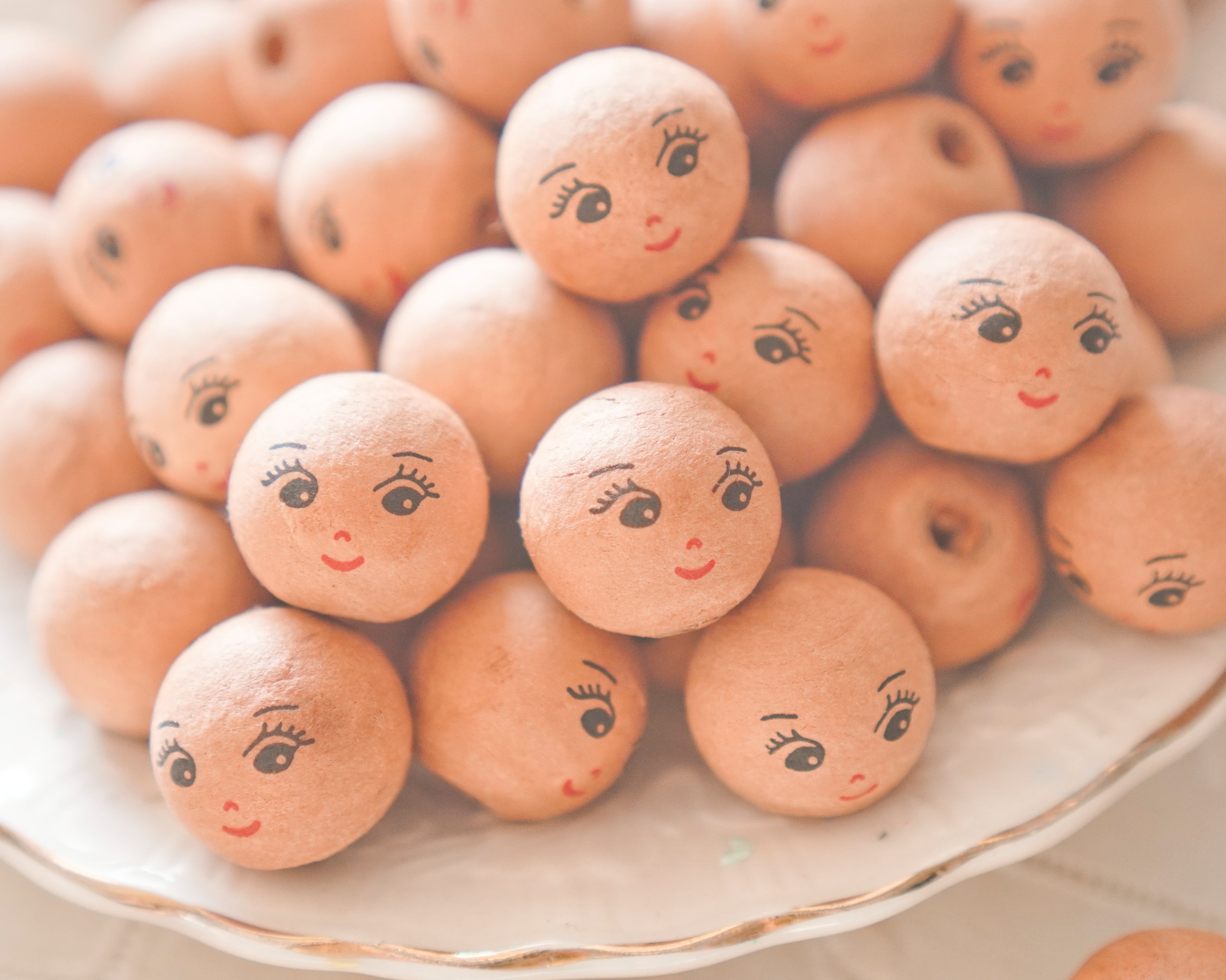 Mini Spun Cotton Heads: CHARM - 18mm Brown Vintage-Style Cotton Doll Heads, 12 Pcs.