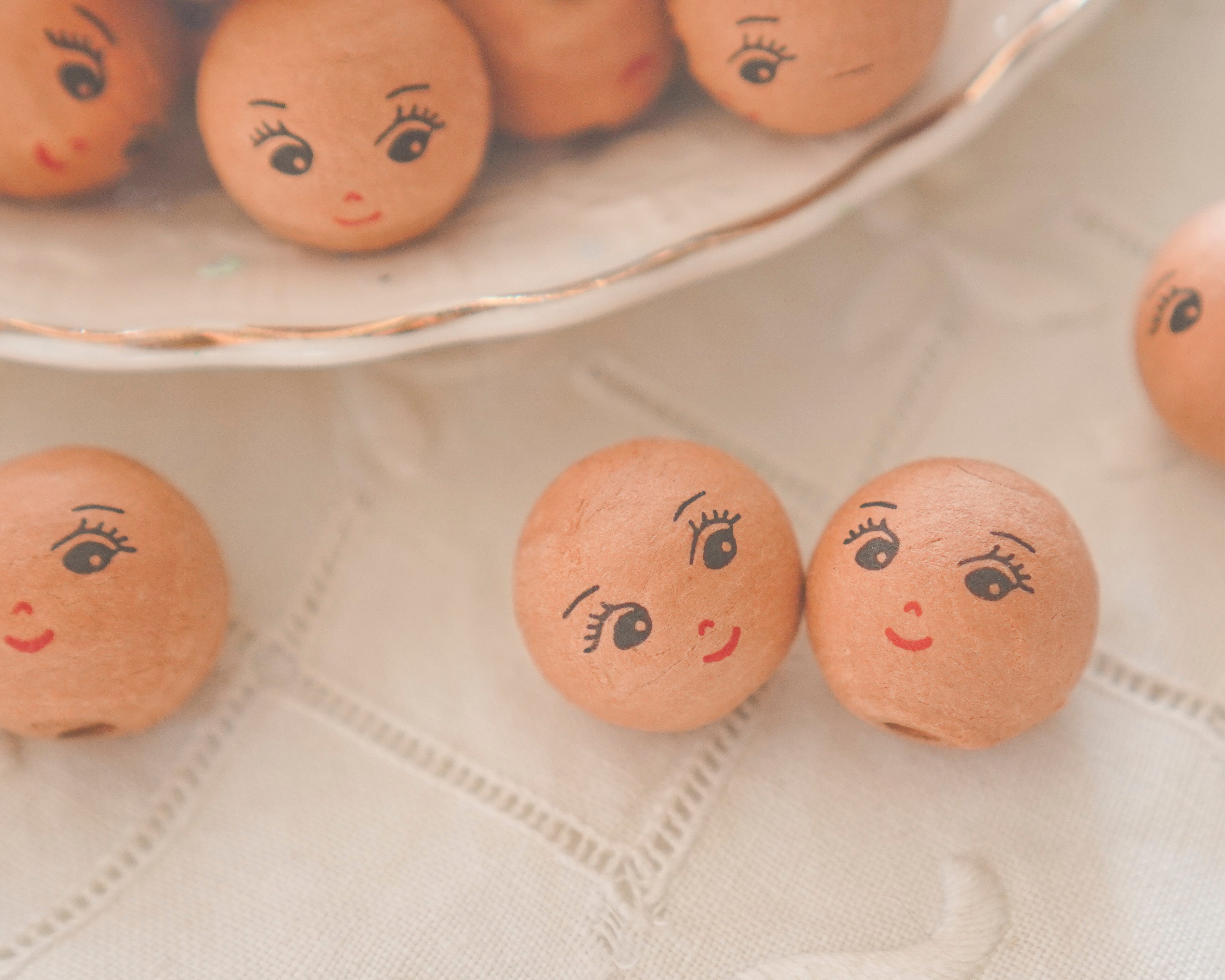 Mini Spun Cotton Heads: CHARM - 18mm Brown Vintage-Style Cotton Doll Heads, 12 Pcs.