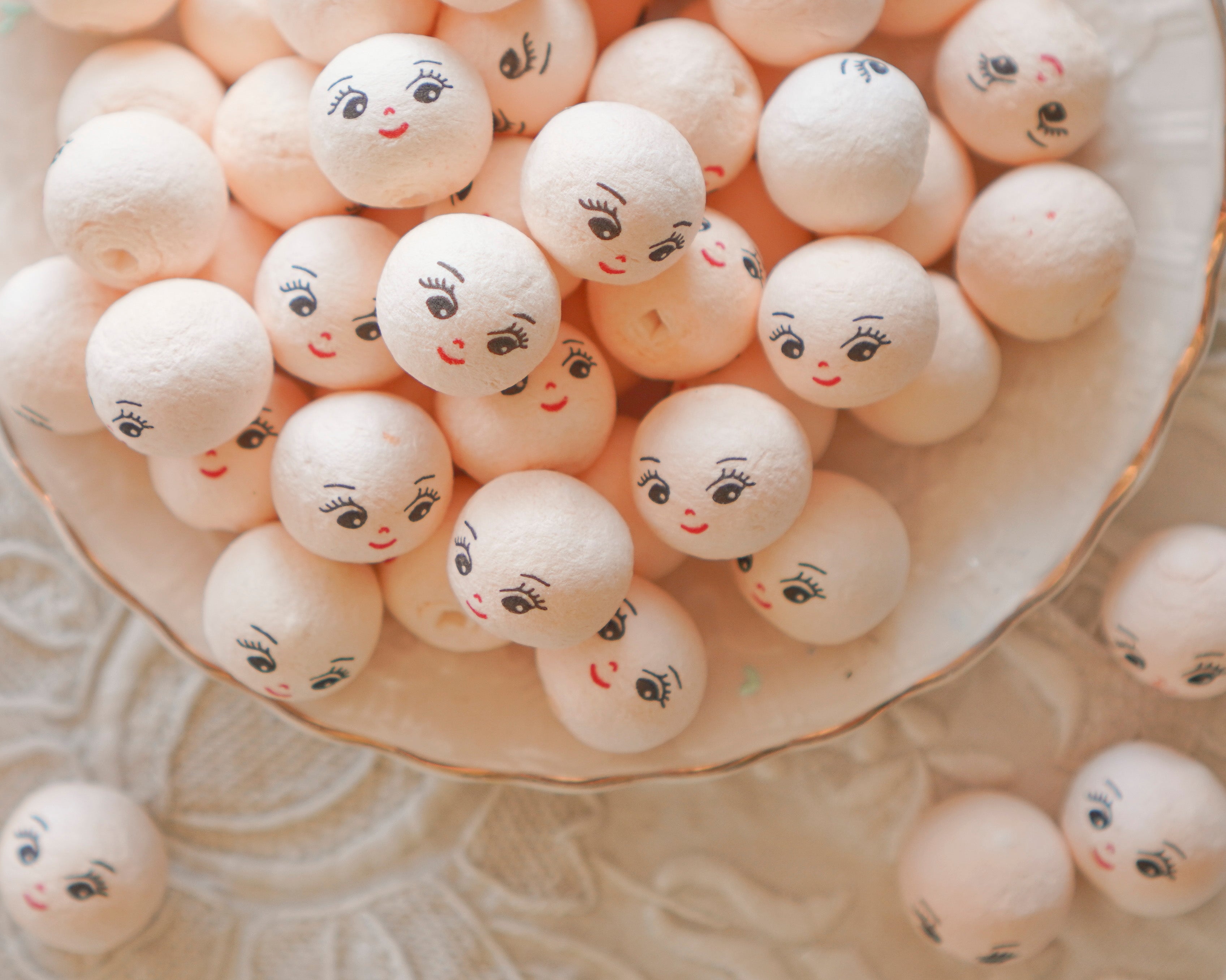 Mini Spun Cotton Heads: CHARM - 18mm Cream Vintage-Style Cotton Doll Heads, 12 Pcs.