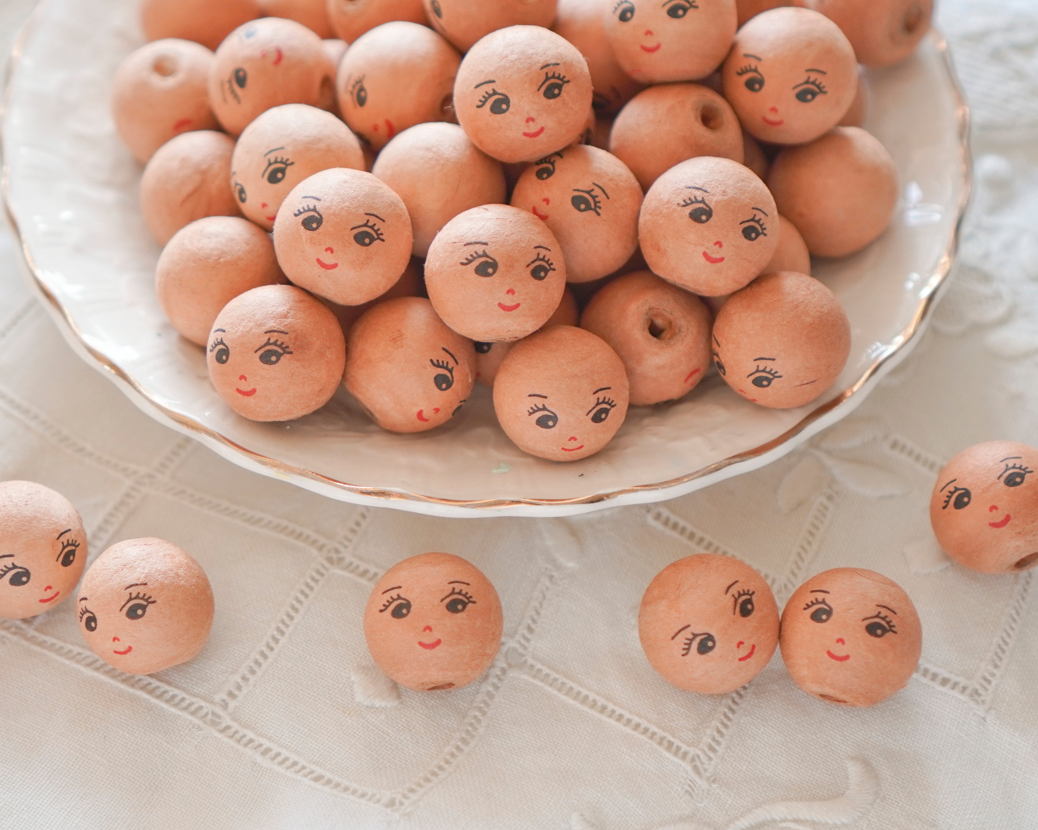 Mini Spun Cotton Heads: CHARM - 18mm Brown Vintage-Style Cotton Doll Heads, 12 Pcs.