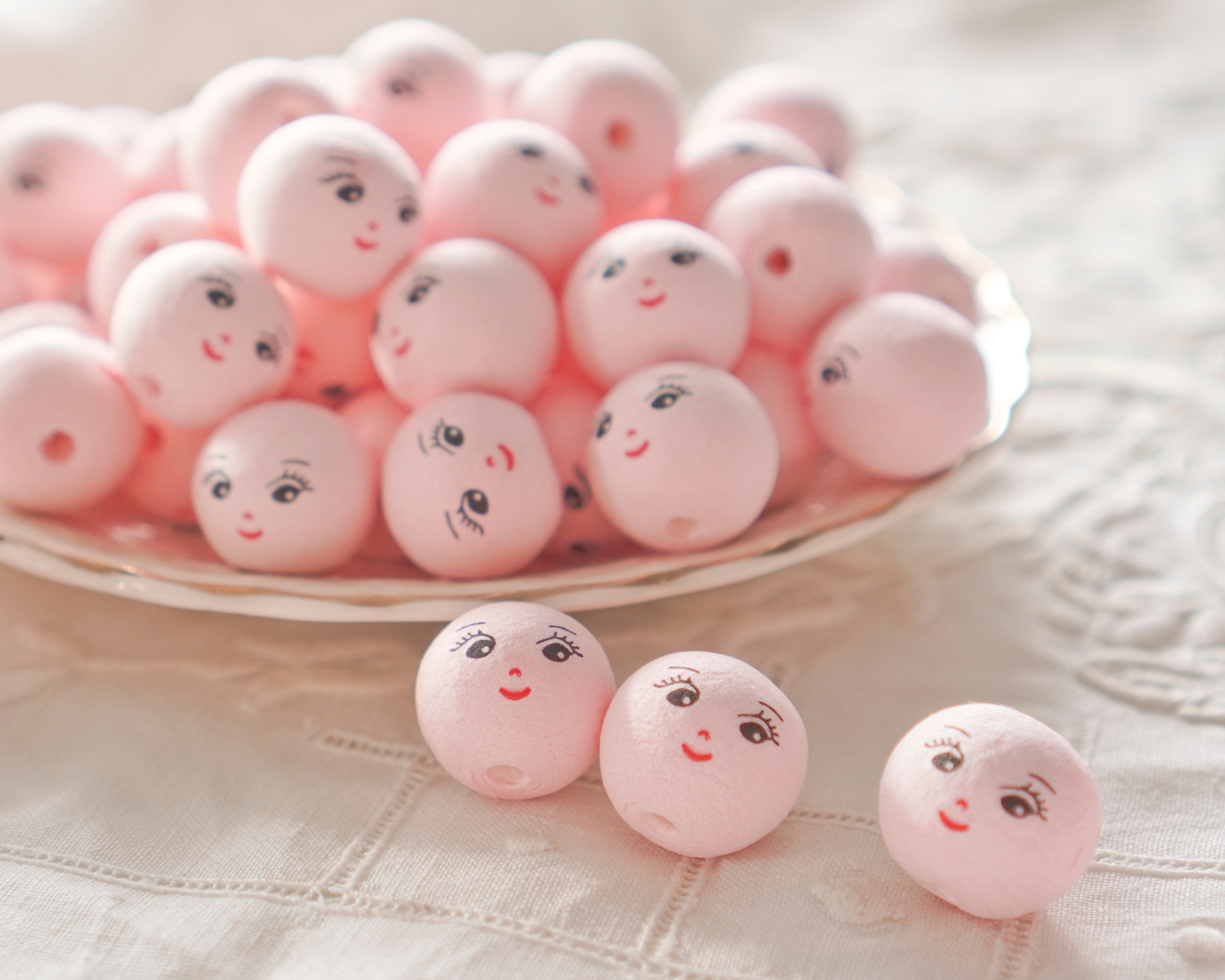 Mini Spun Cotton Heads: CHARM - 18mm Pink Vintage-Style Cotton Doll Heads, 12 Pcs.