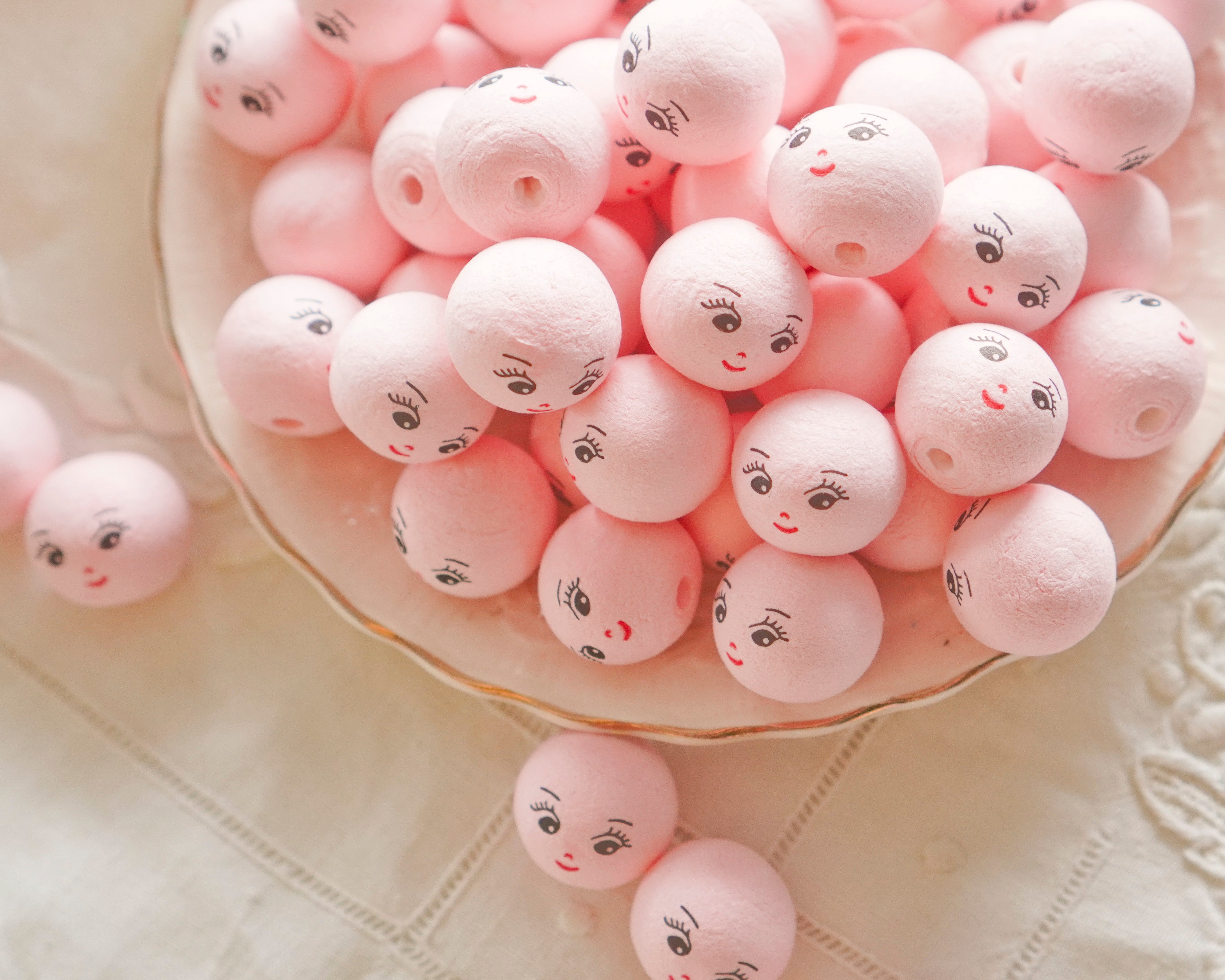Mini Spun Cotton Heads: CHARM - 18mm Pink Vintage-Style Cotton Doll Heads, 12 Pcs.