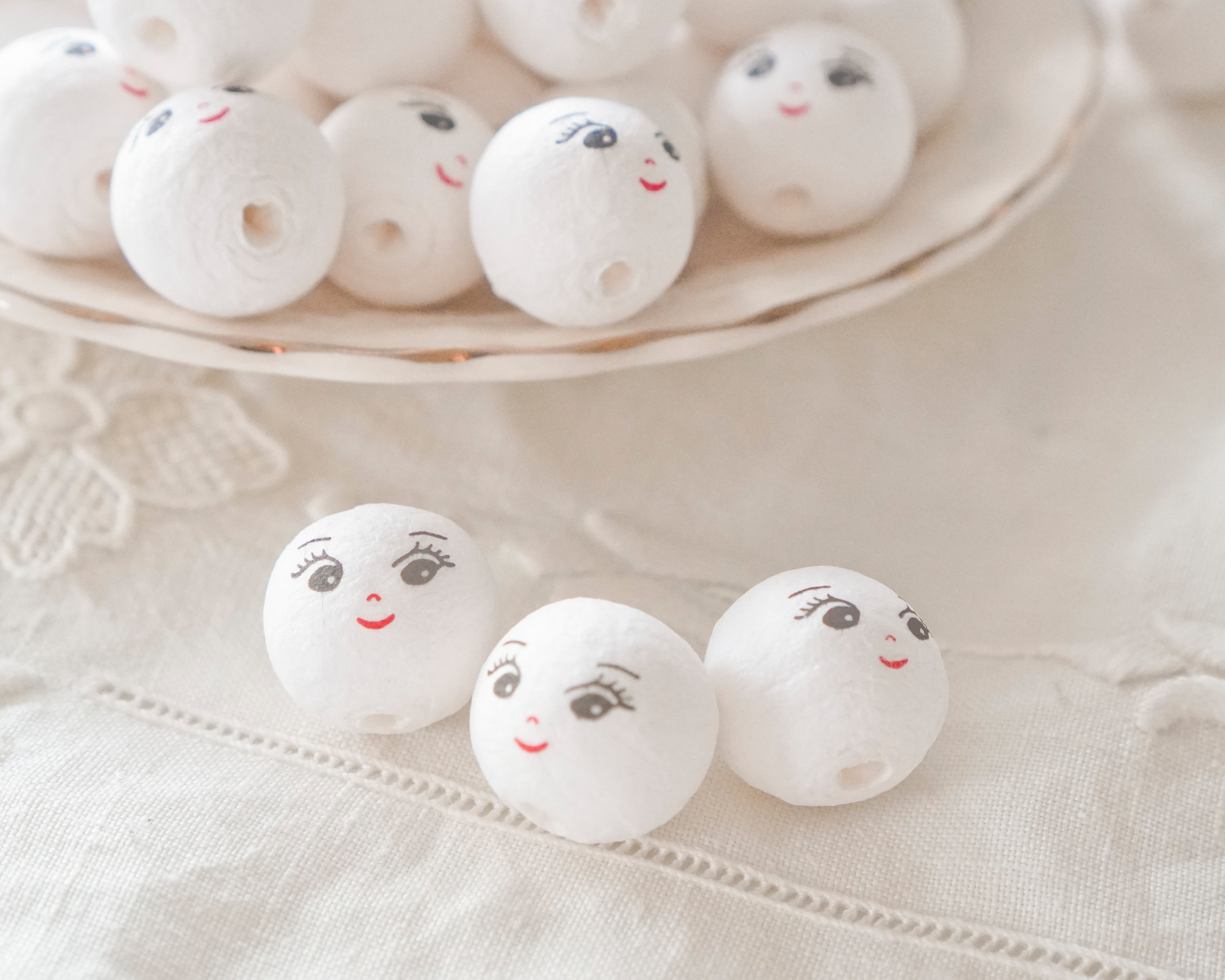 Mini Spun Cotton Heads: CHARM - 18mm Vintage-Style Cotton Doll Heads, 12 Pcs.