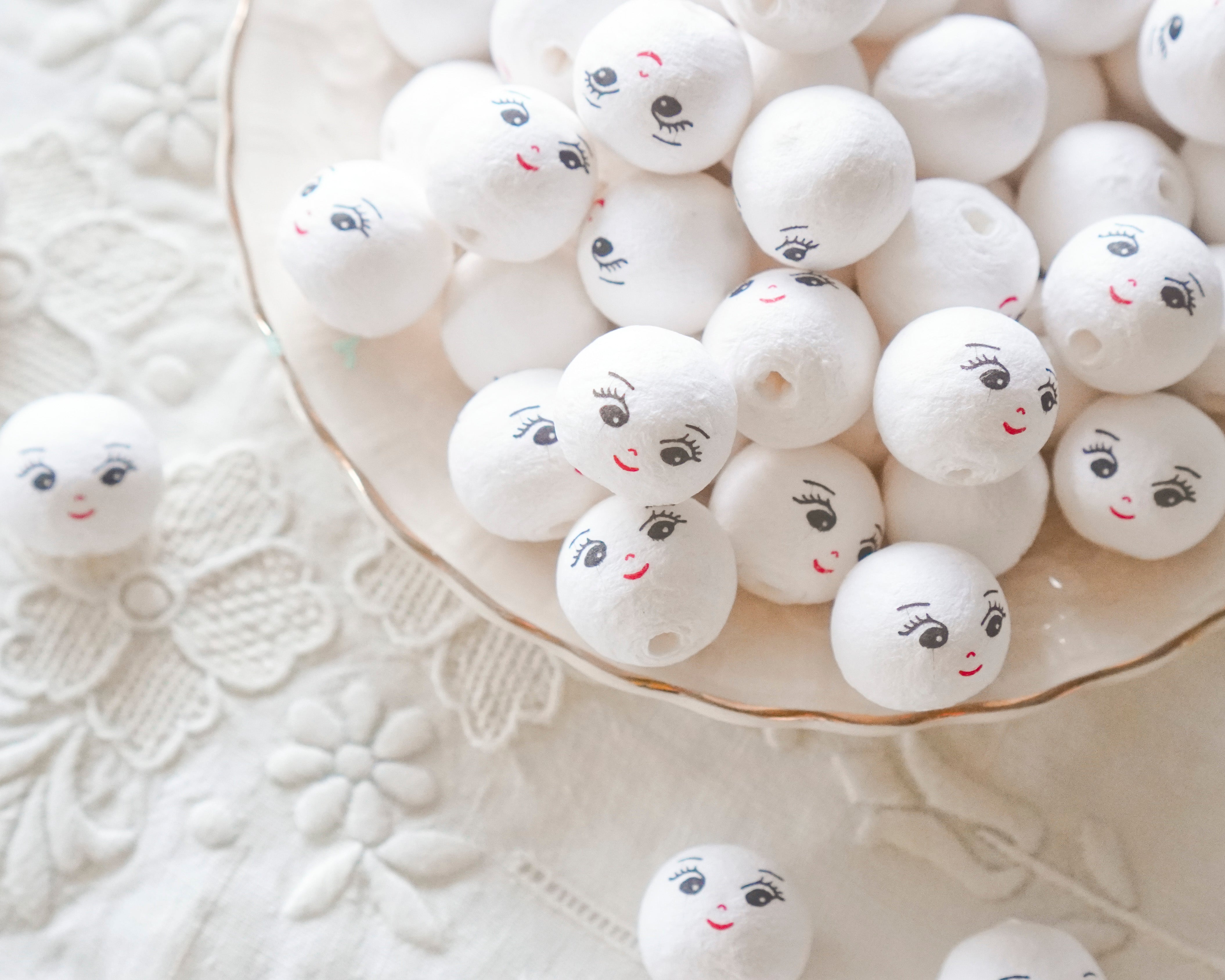 Mini Spun Cotton Heads: CHARM - 18mm Vintage-Style Cotton Doll Heads, 12 Pcs.