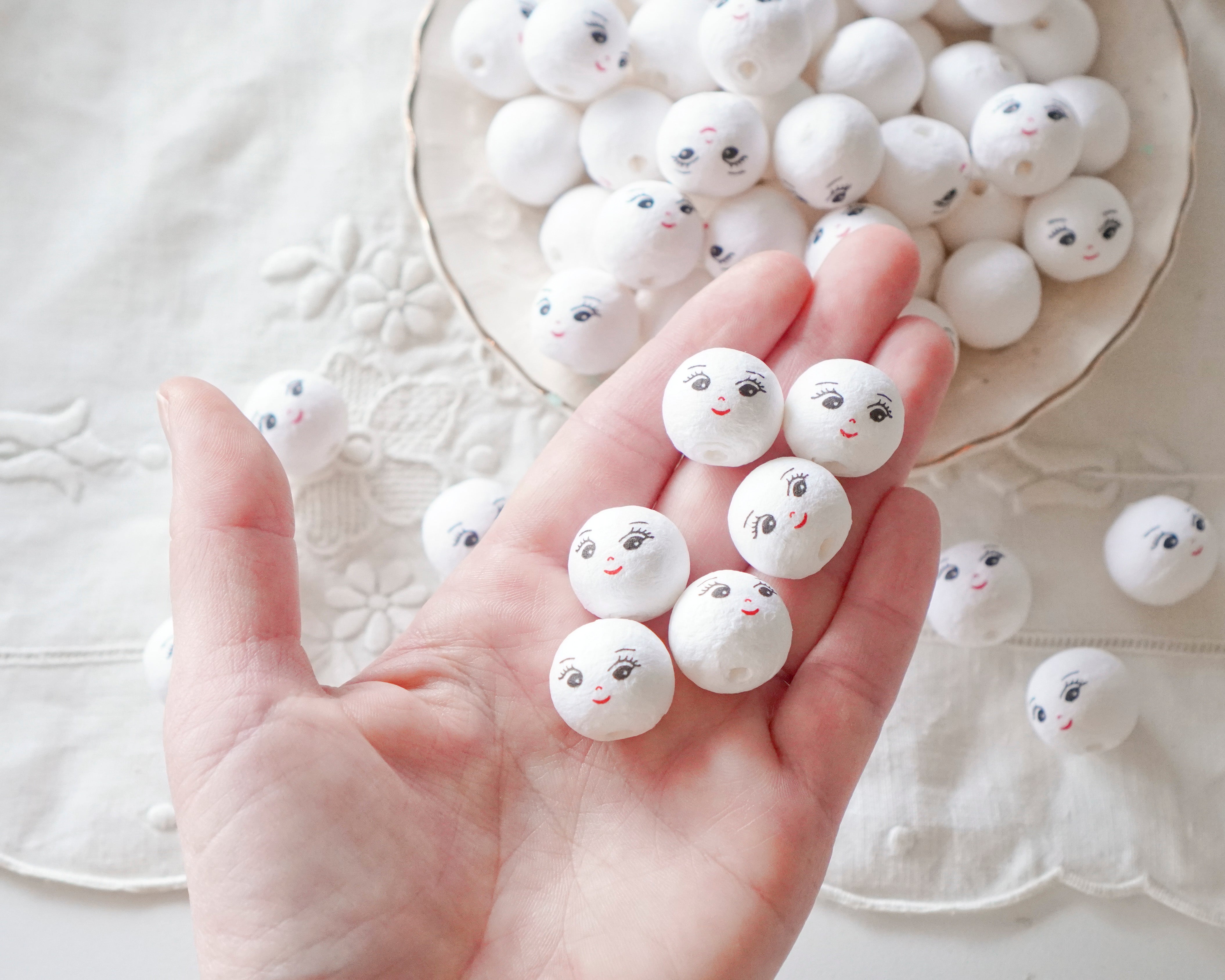 Mini Spun Cotton Heads: CHARM - 18mm Vintage-Style Cotton Doll Heads, 12 Pcs.