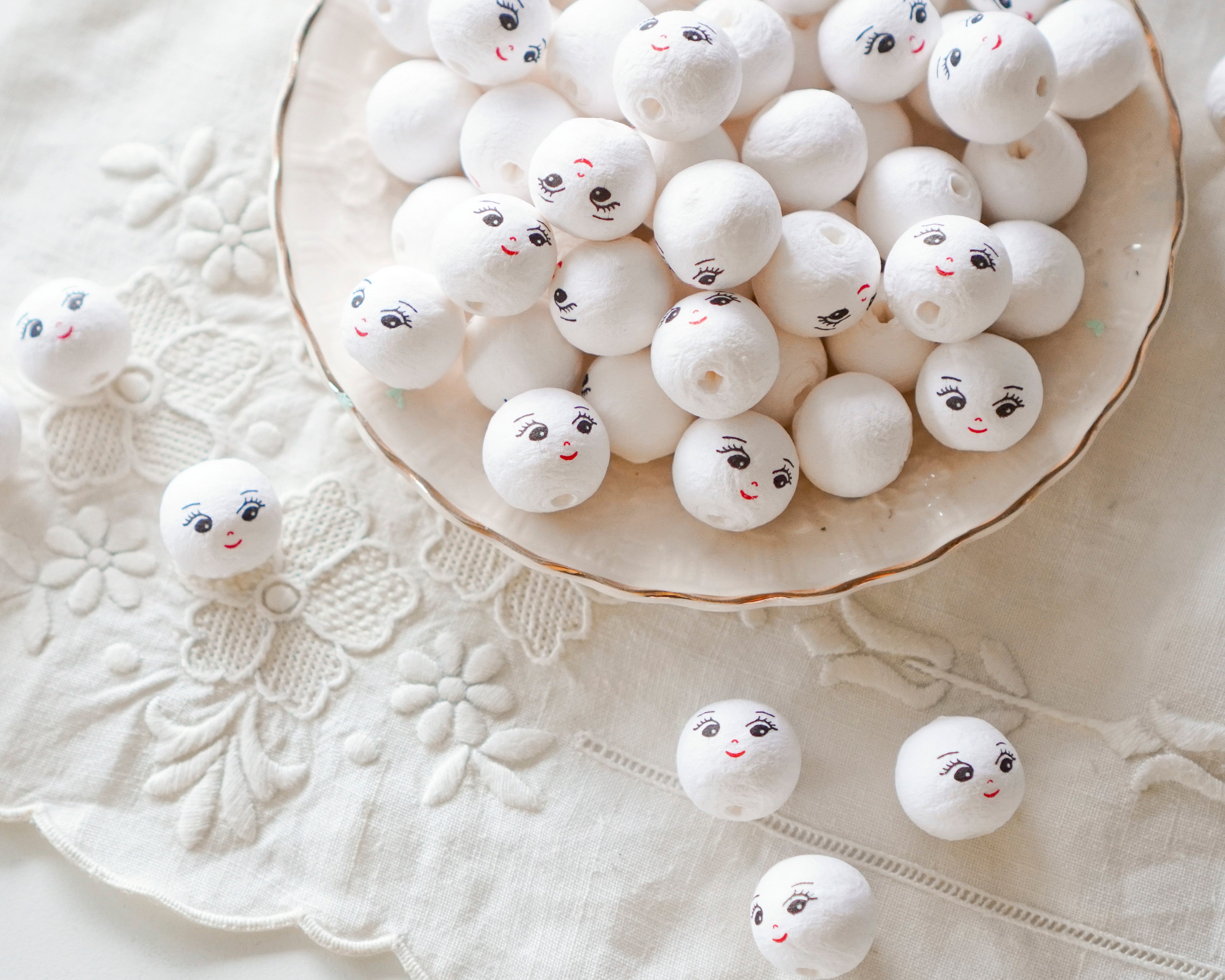 Mini Spun Cotton Heads: CHARM - 18mm Vintage-Style Cotton Doll Heads, 12 Pcs.