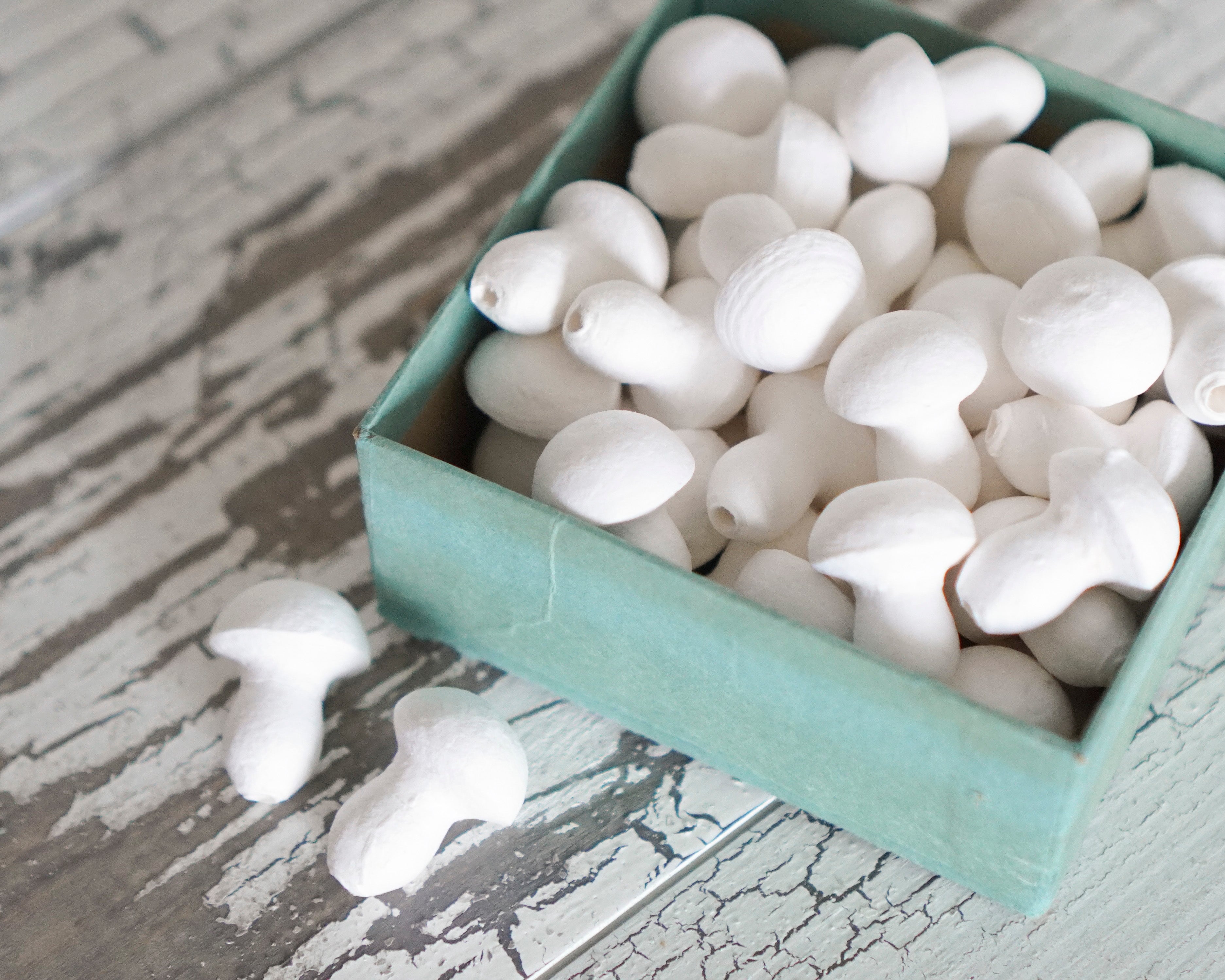 Small Button Mushrooms - 20 x 25mm Spun Cotton Craft Shapes, 50 Pcs.