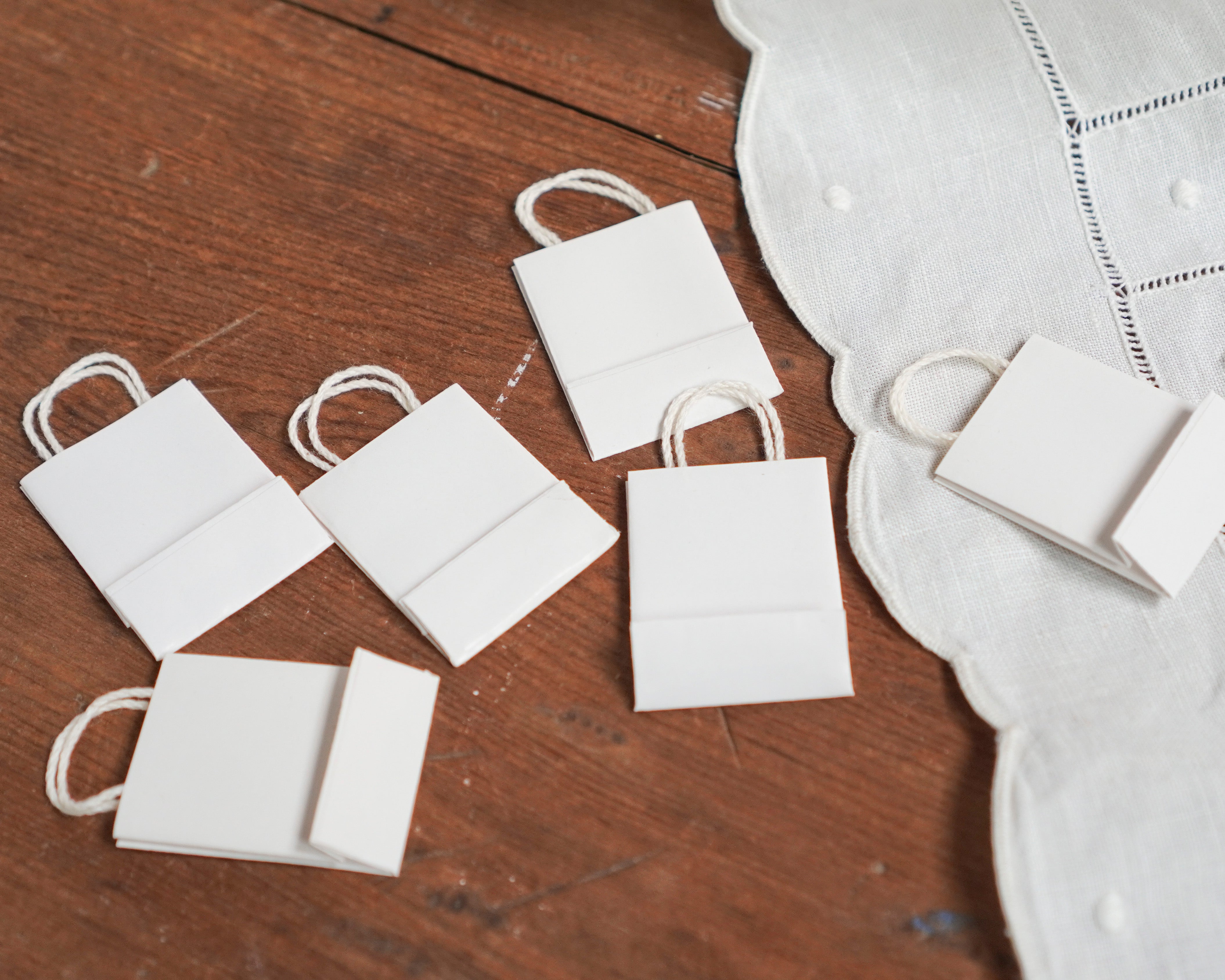 Miniature Shopping Bags - Tiny Dollhouse 1:12 Scale White Paper Gift Bags, 6 Pcs.