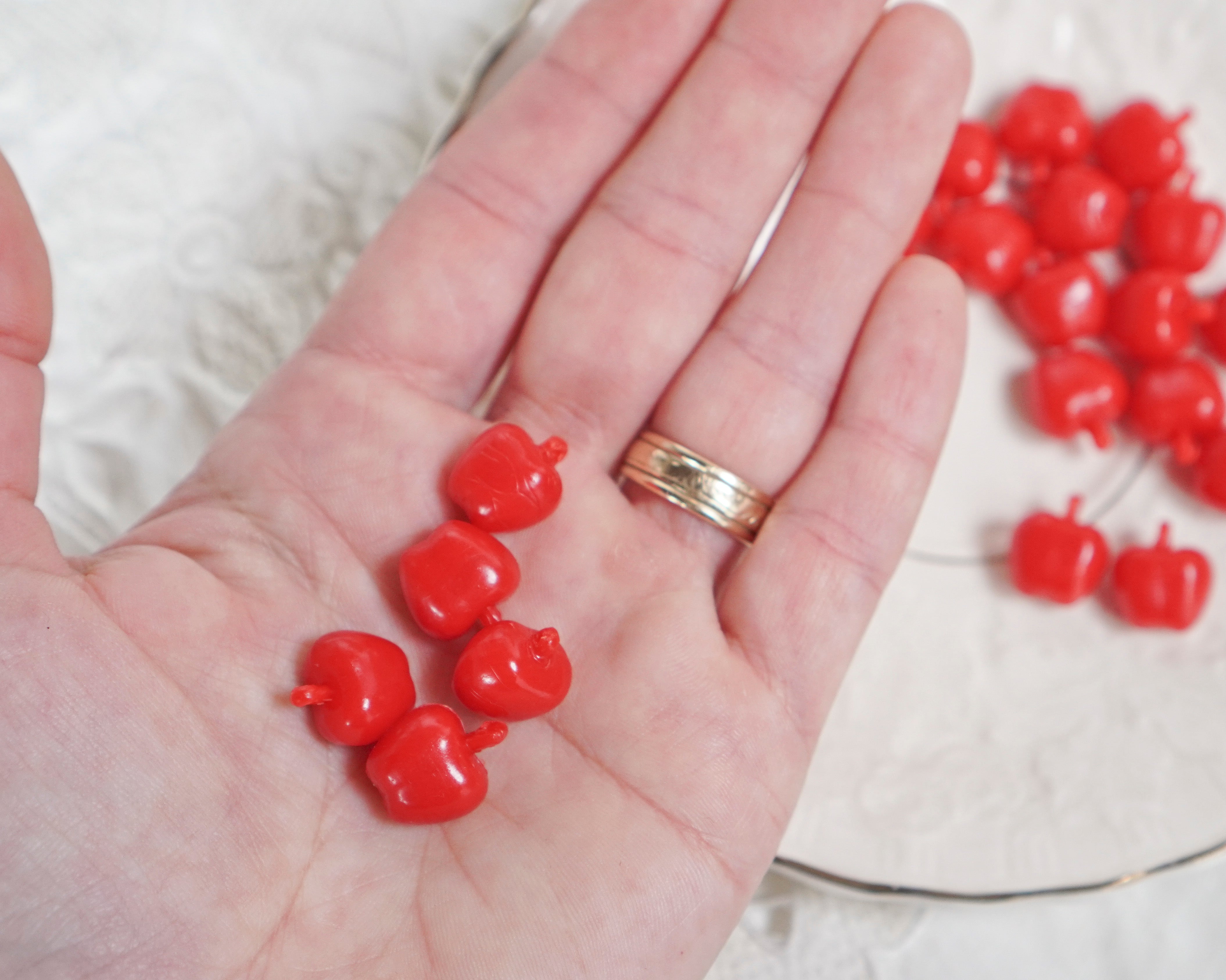 Red Apple Charms - Miniature Red Plastic Apples, 20 Pcs.