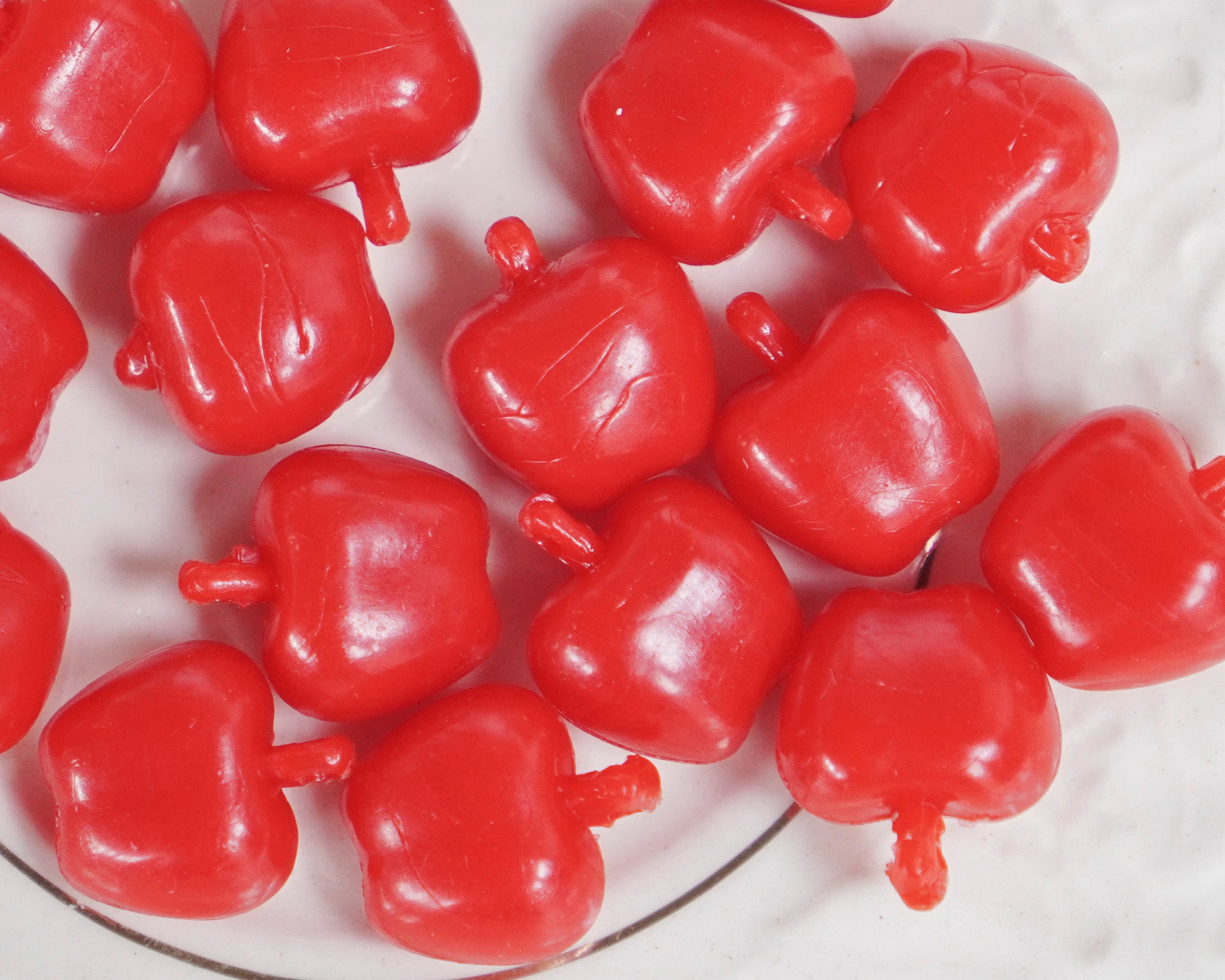 Red Apple Charms - Miniature Red Plastic Apples, 20 Pcs.