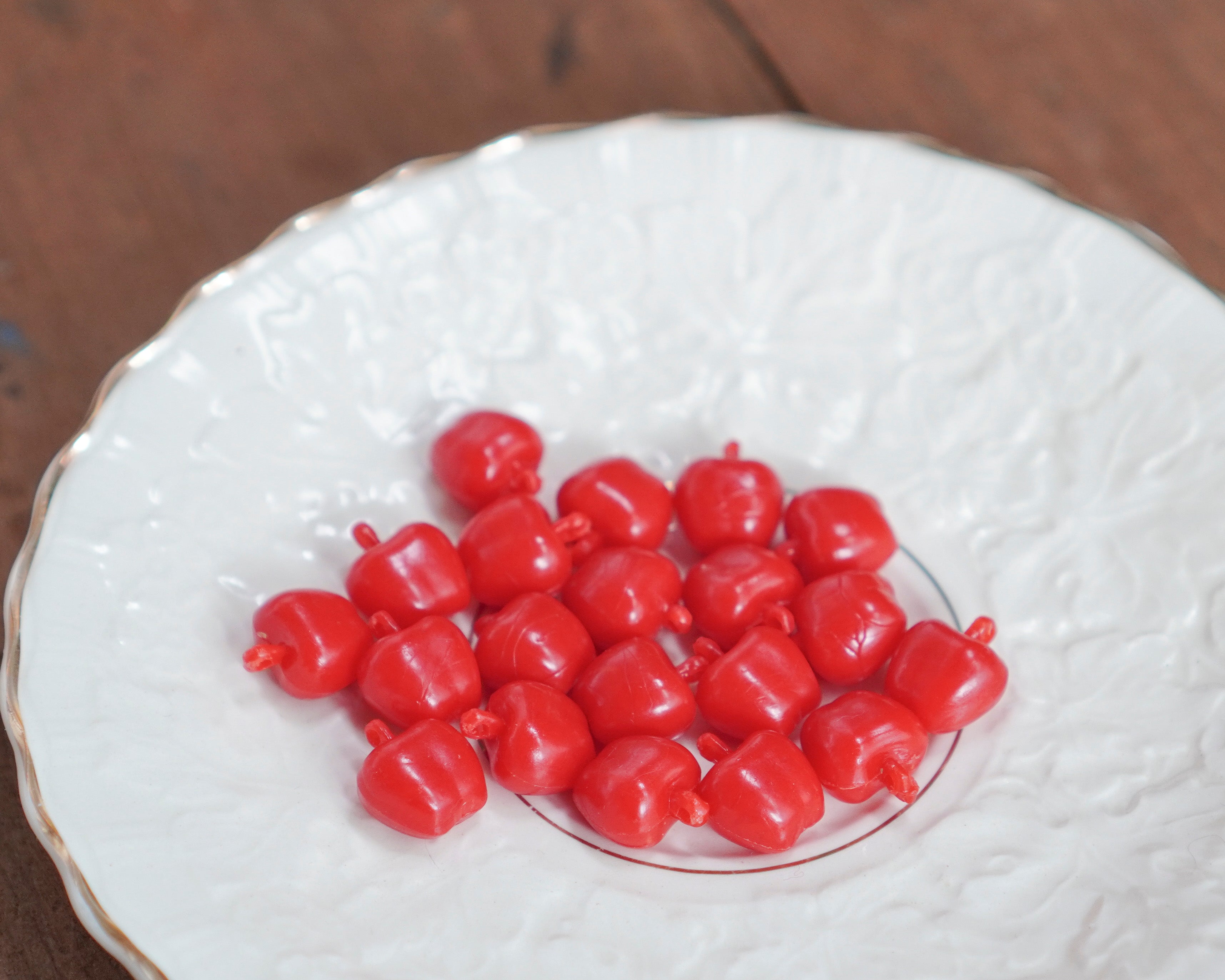 Red Apple Charms - Miniature Red Plastic Apples, 20 Pcs.