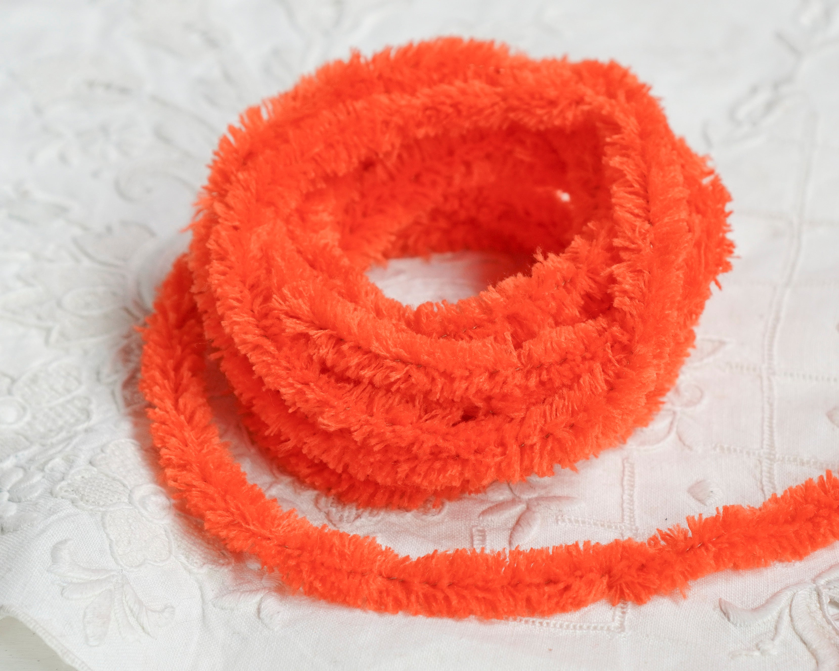 Wired Orange Yarn Trim - Fluffy Yarn Fur Craft Cord, 3 Yds.