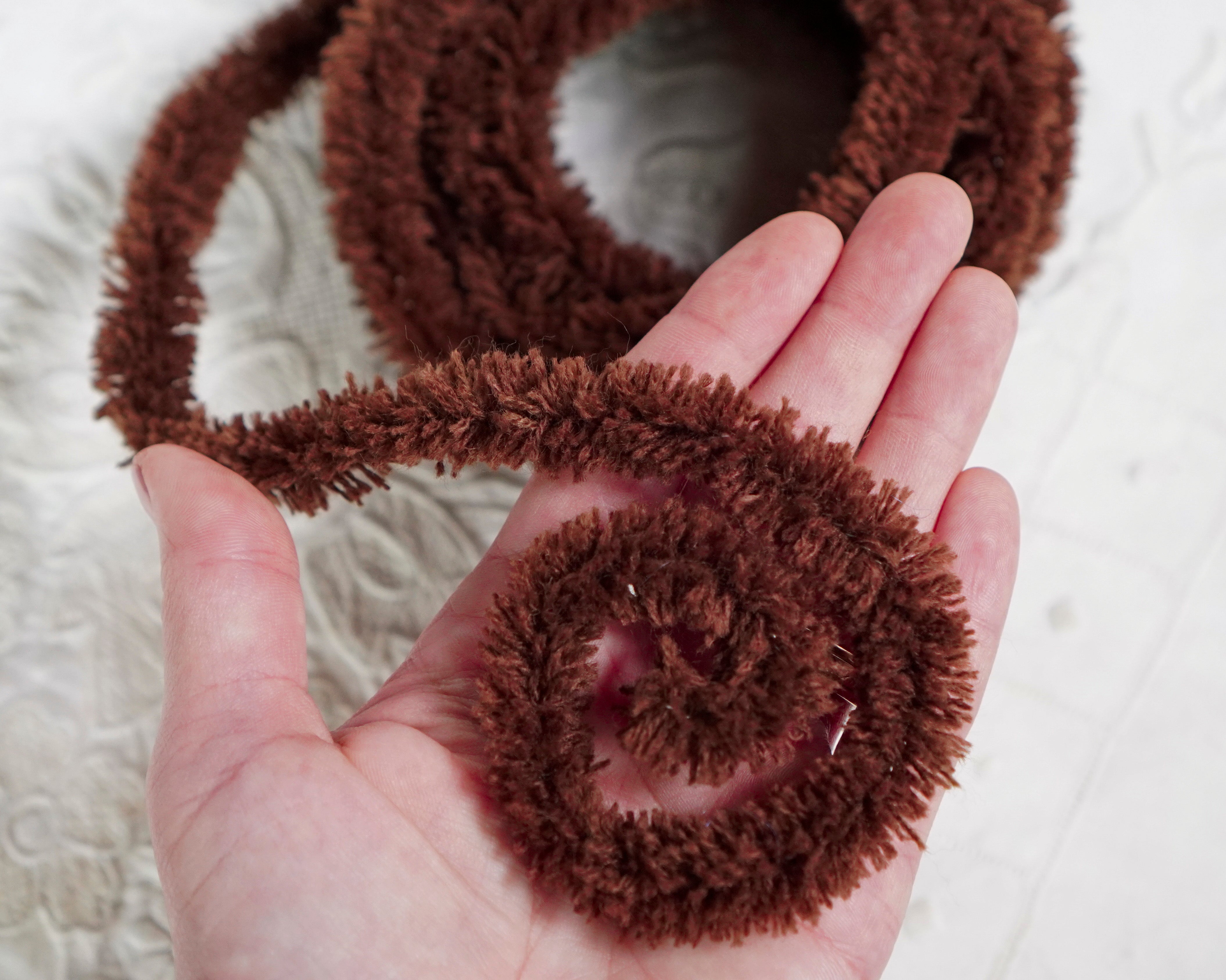 Wired Yarn Trim - Fluffy Brown Yarn Fur Craft Cord, 3 Yds.