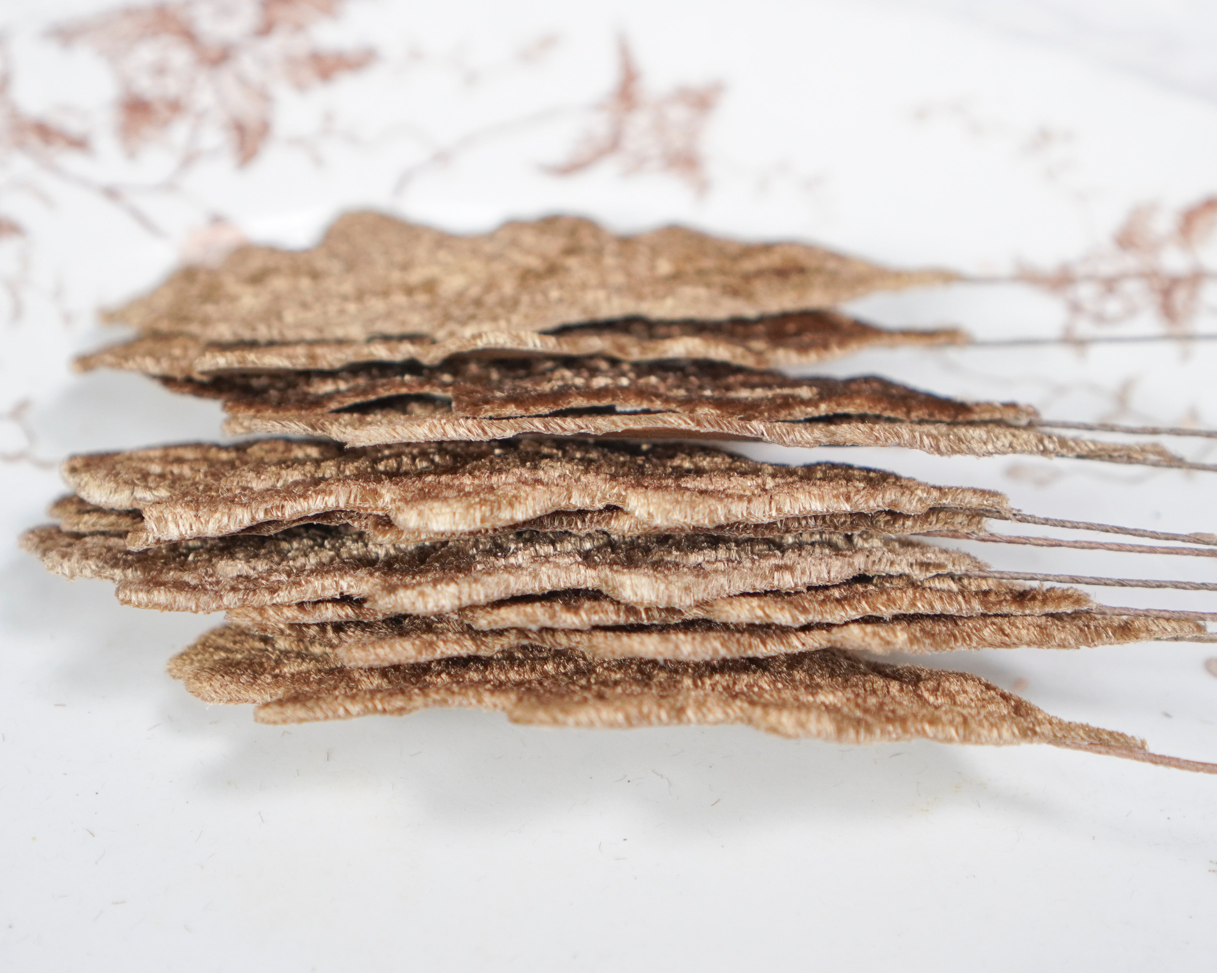 Velvet Oak Leaves - Cinnamon Brown Autumn Artificial Craft Leaf Stems, 10 Pcs.