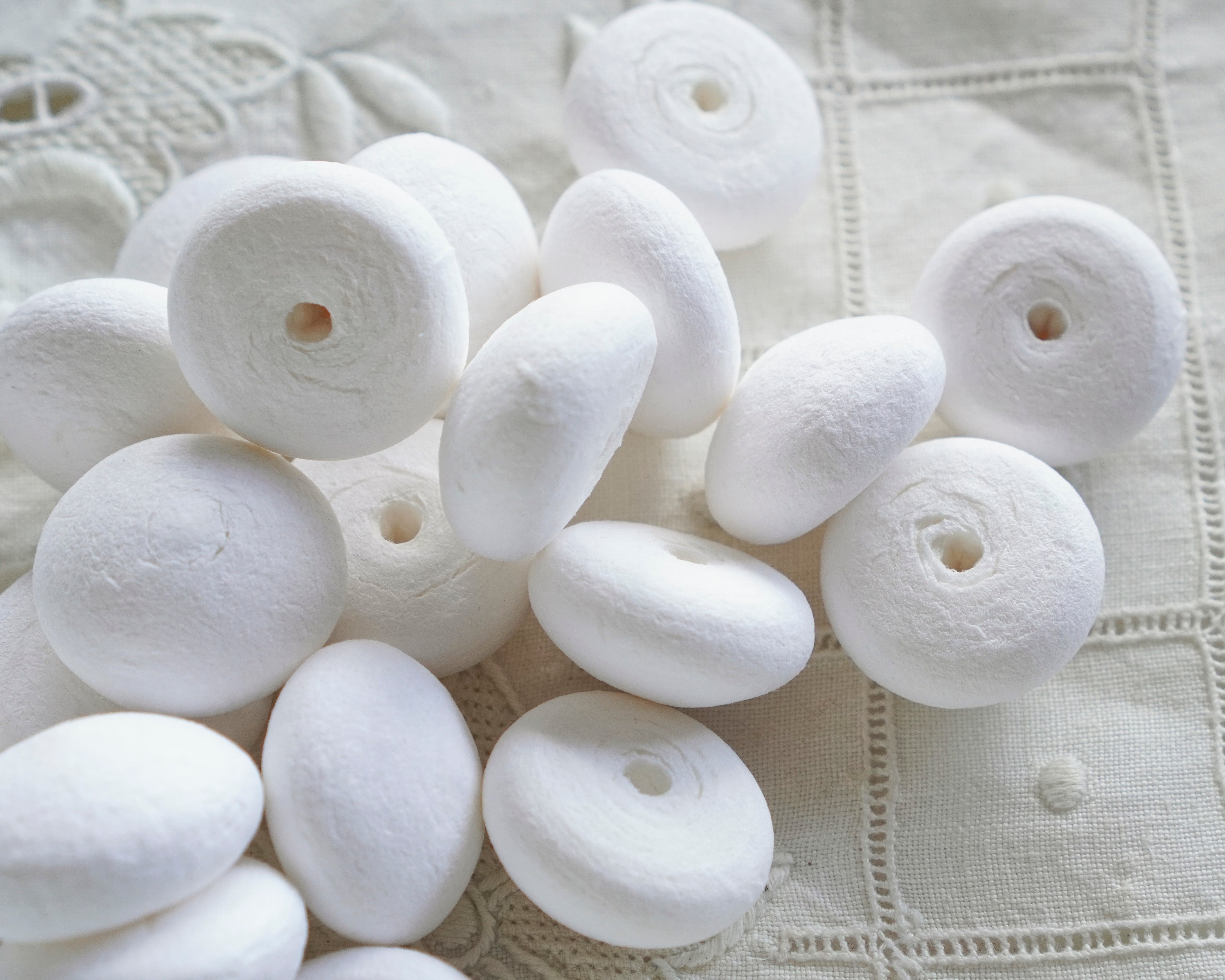 Small Spun Cotton Mushroom Caps 25mm Puffy Wheels, 12 Pcs.