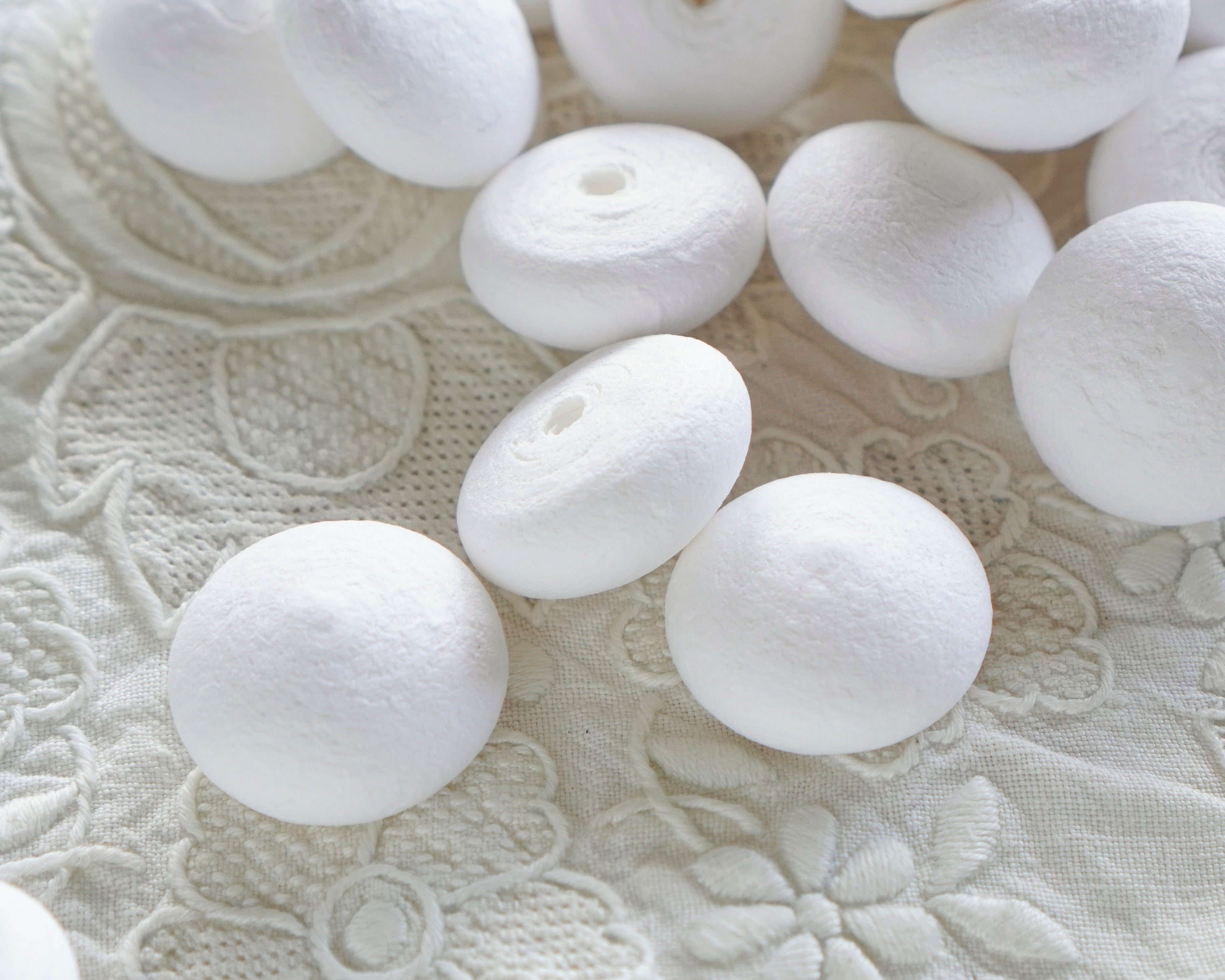 Small Spun Cotton Mushroom Caps 25mm Puffy Wheels, 12 Pcs.