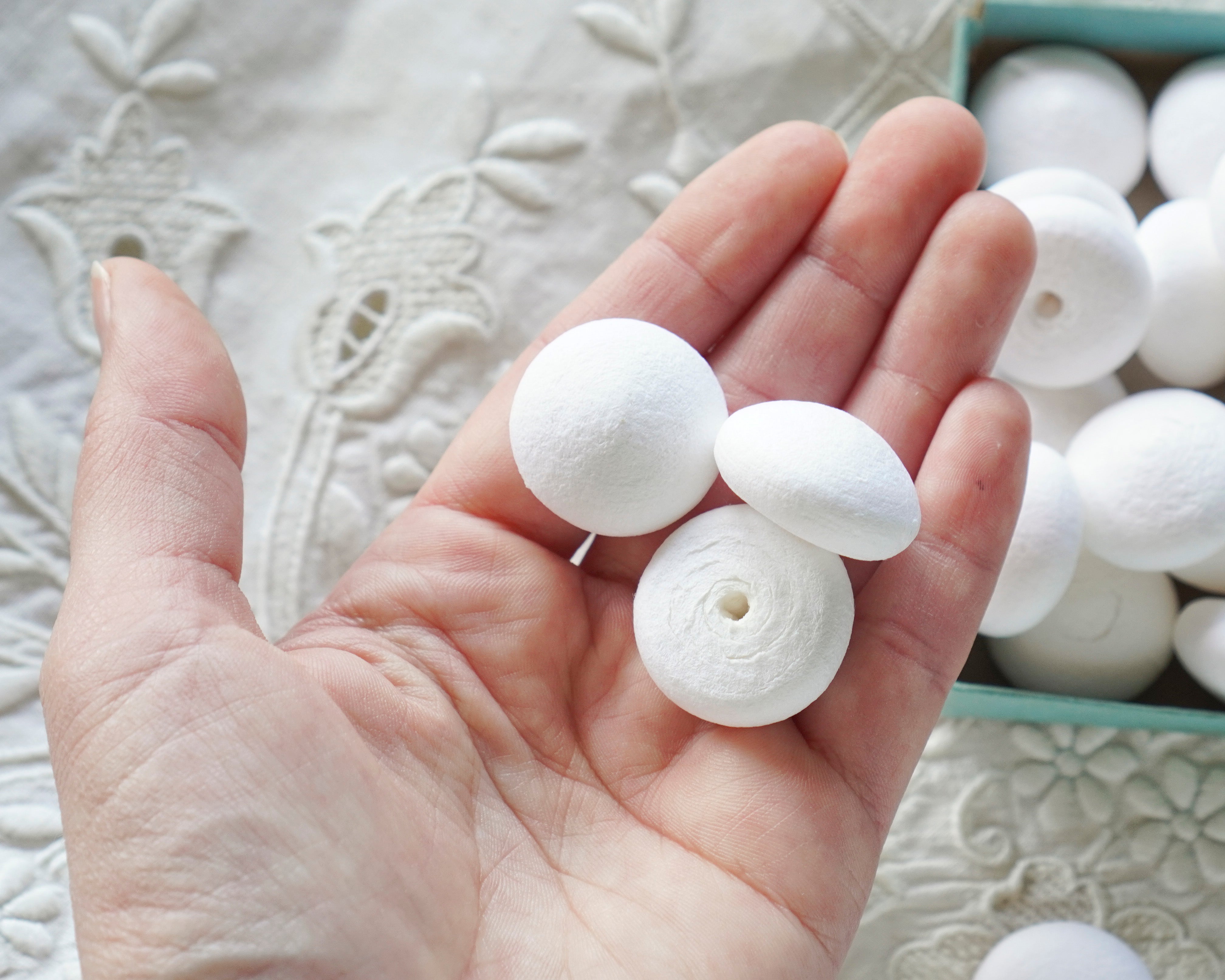 Small Spun Cotton Mushroom Caps 25mm Puffy Wheels, 12 Pcs