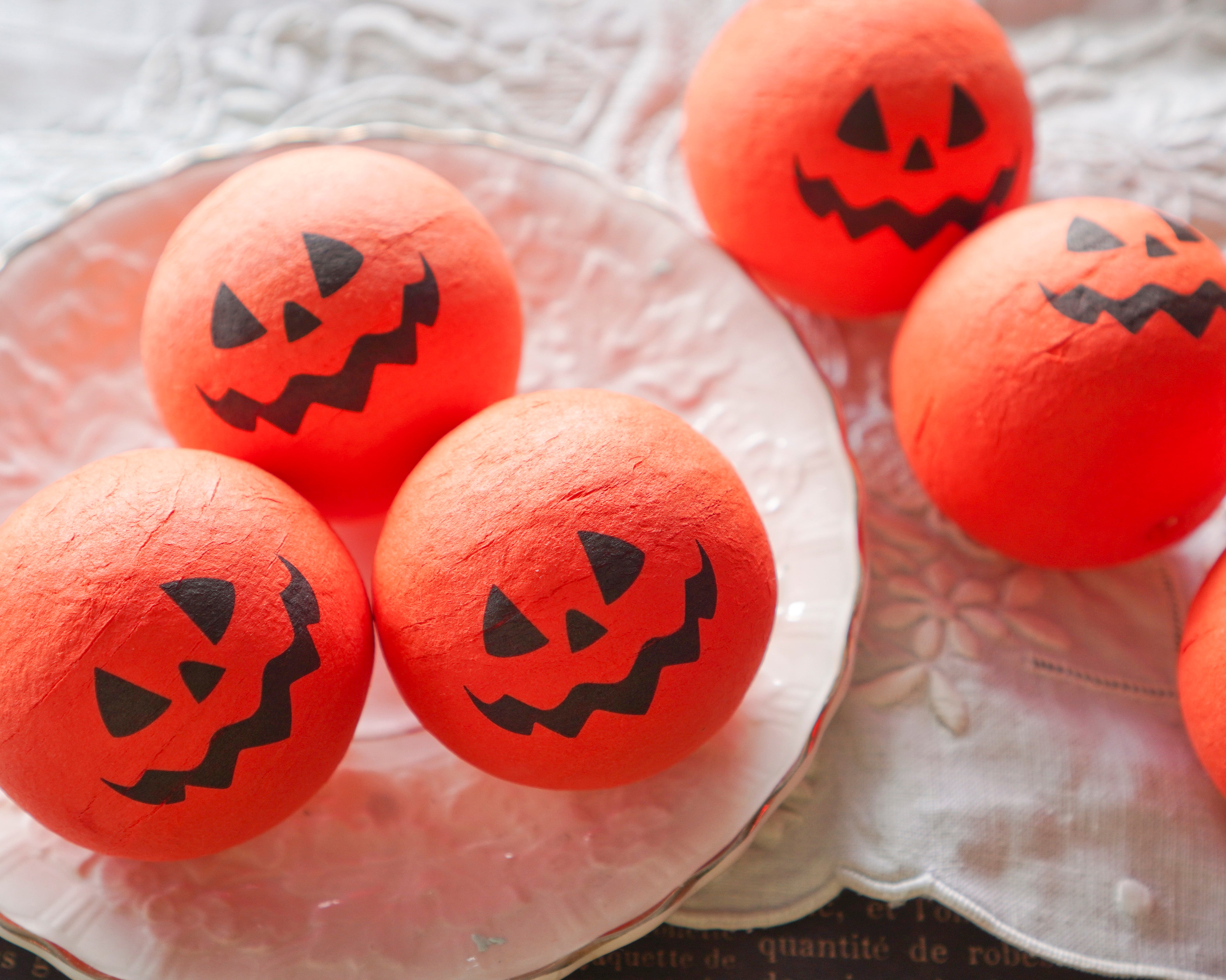 Jumbo Spun Cotton Heads: SPOOKY PUMPKIN - 50mm Vintage Style Jack o' Lantern Heads, 6 Pcs.