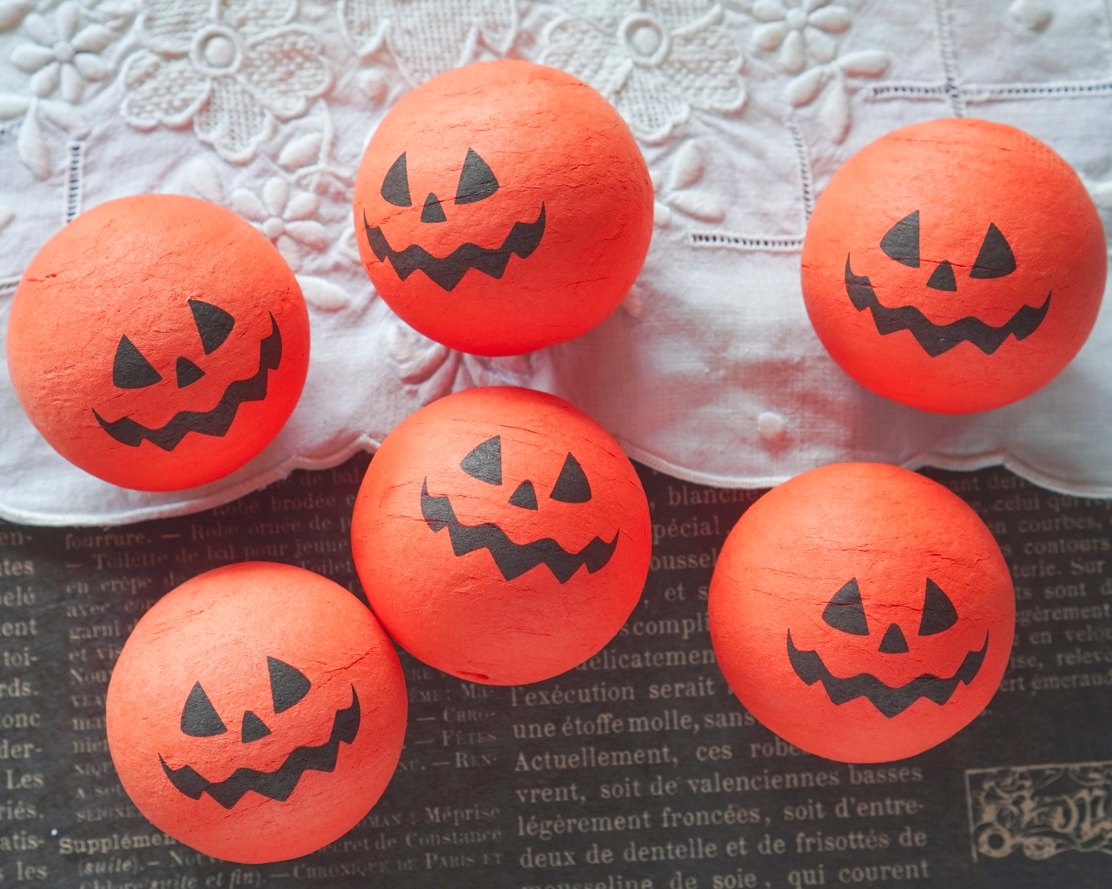 Jumbo Spun Cotton Heads: SPOOKY PUMPKIN - 50mm Vintage Style Jack o' Lantern Heads, 6 Pcs.