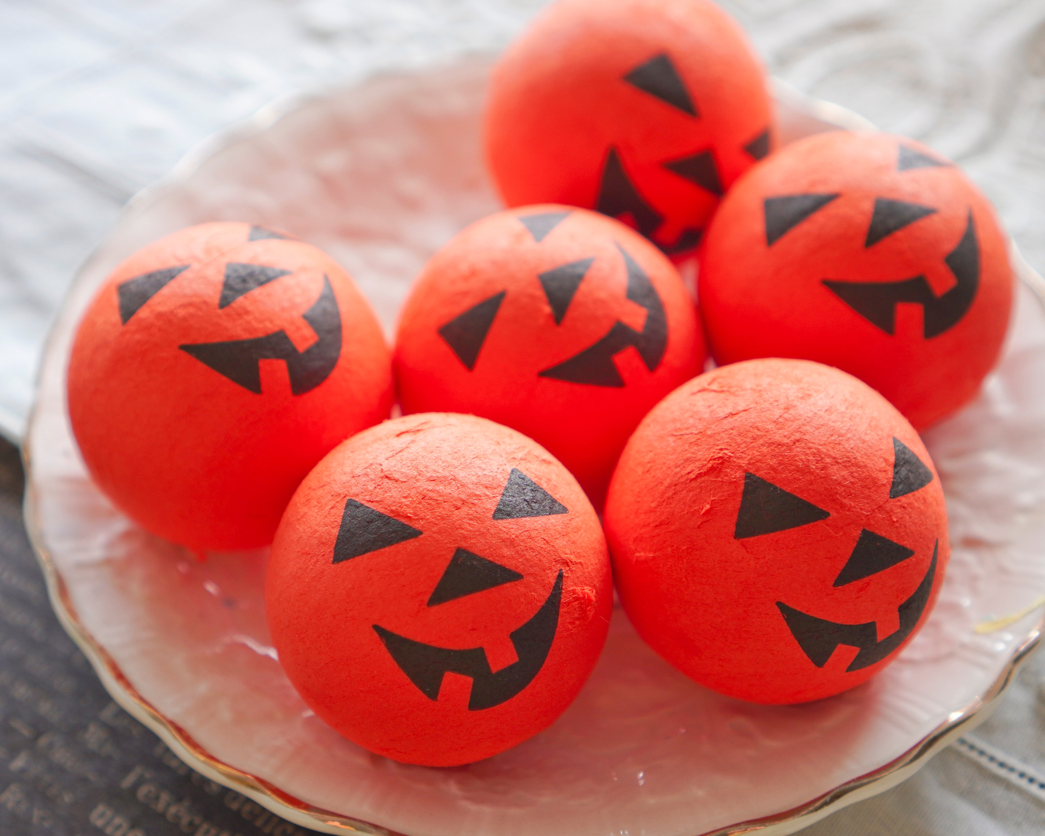 Large Spun Cotton Heads: JACK O' LANTERN - 40mm Vintage Style Pumpkin Heads, 6 Pcs.