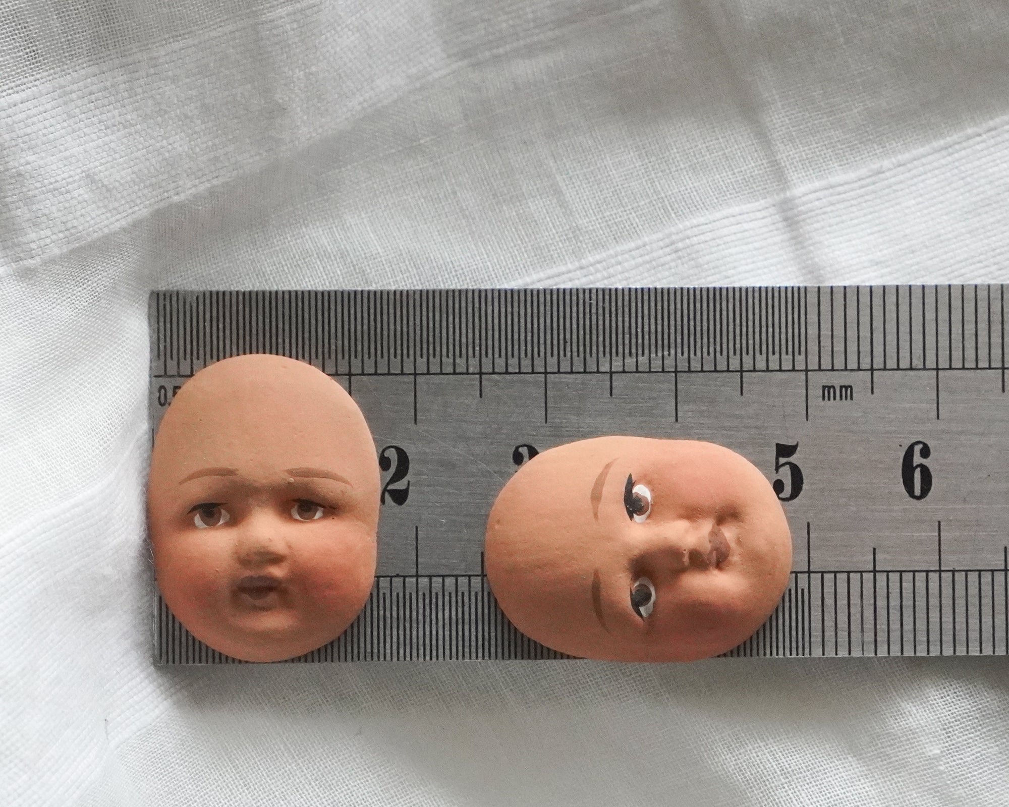 Miniature Doll Faces for Spun Cotton Crafts - Antique Style Brown, 3 Pcs.