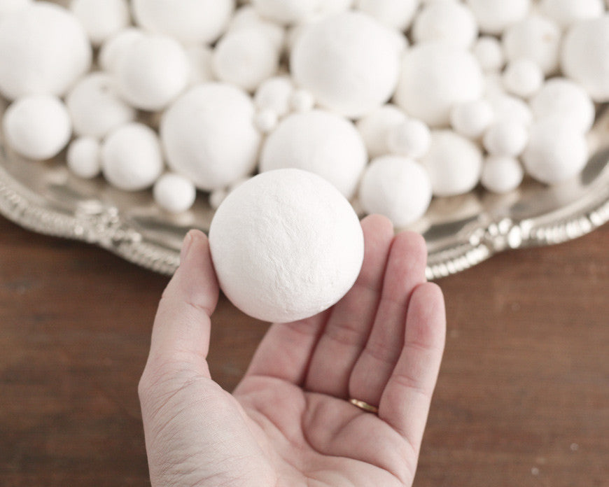 Spun Cotton Balls, Vintage-Style Paper Ball Craft Shapes, Select by Size