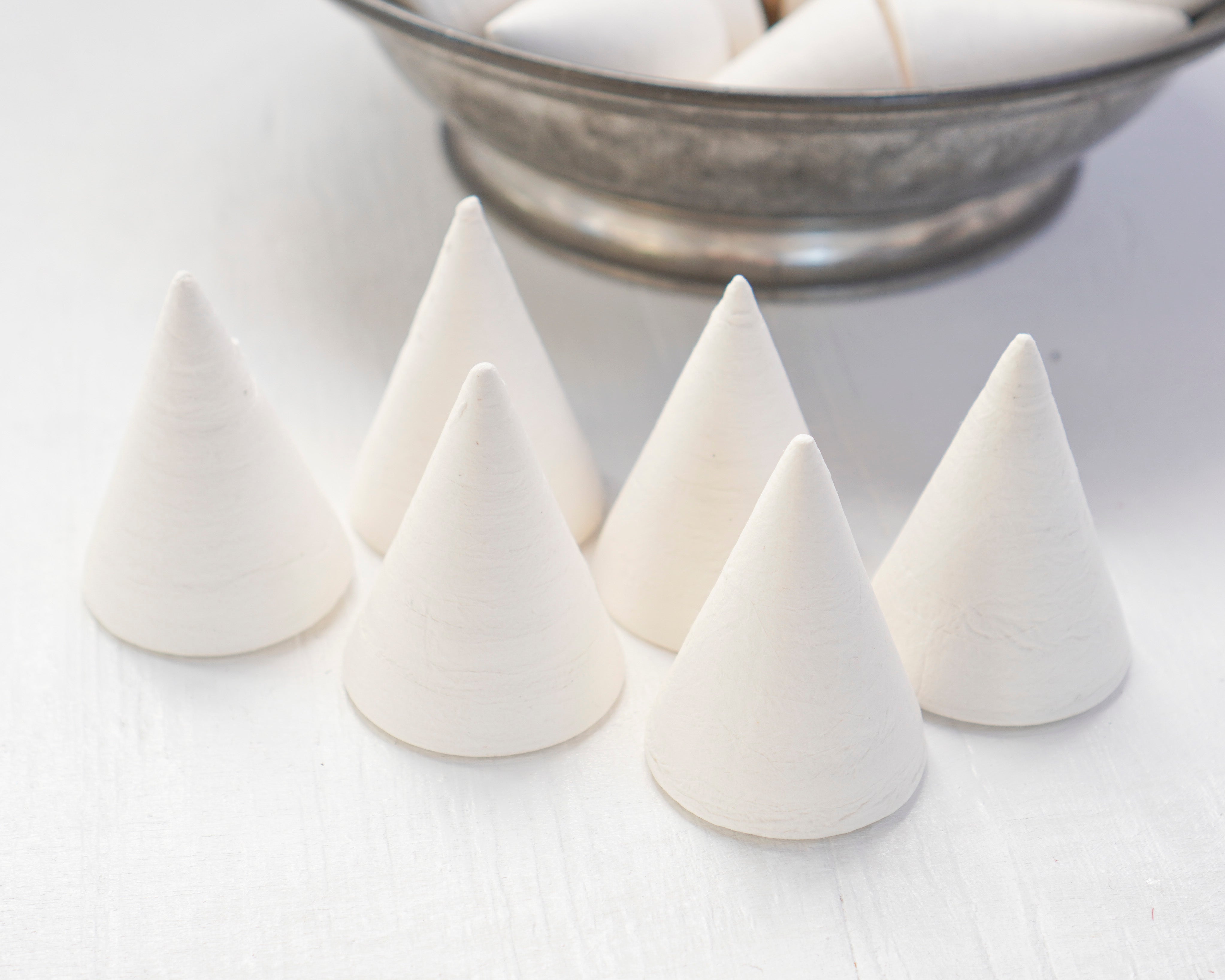 Pointy Spun Cotton Cones, 60 x 45mm Cone Craft Shapes, 6 Pcs.