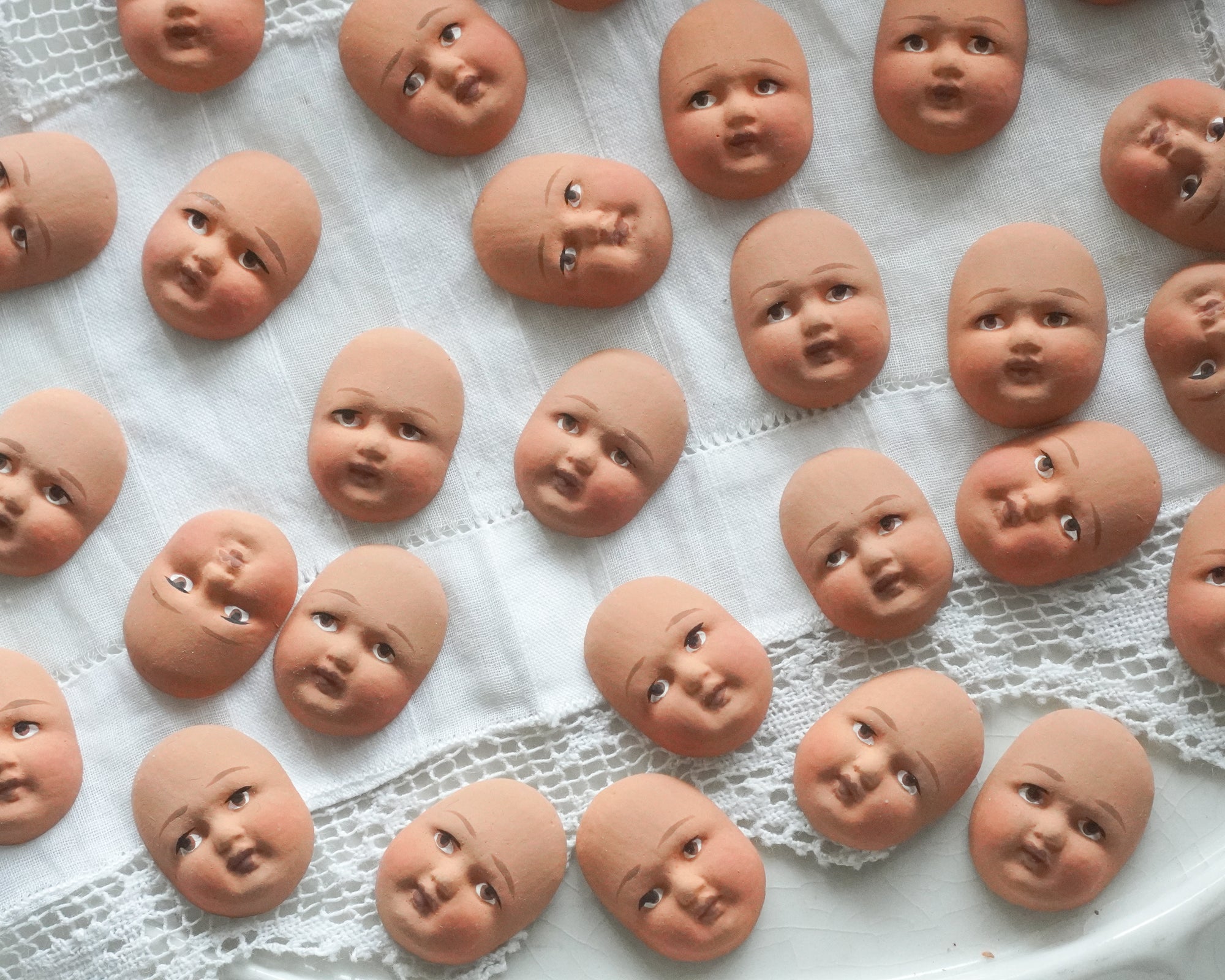 Miniature Doll Faces for Spun Cotton Crafts - Antique Style Brown, 3 Pcs.
