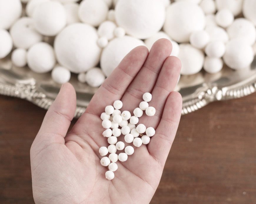 Spun Cotton Balls, Vintage-Style Paper Ball Craft Shapes, Select by Size