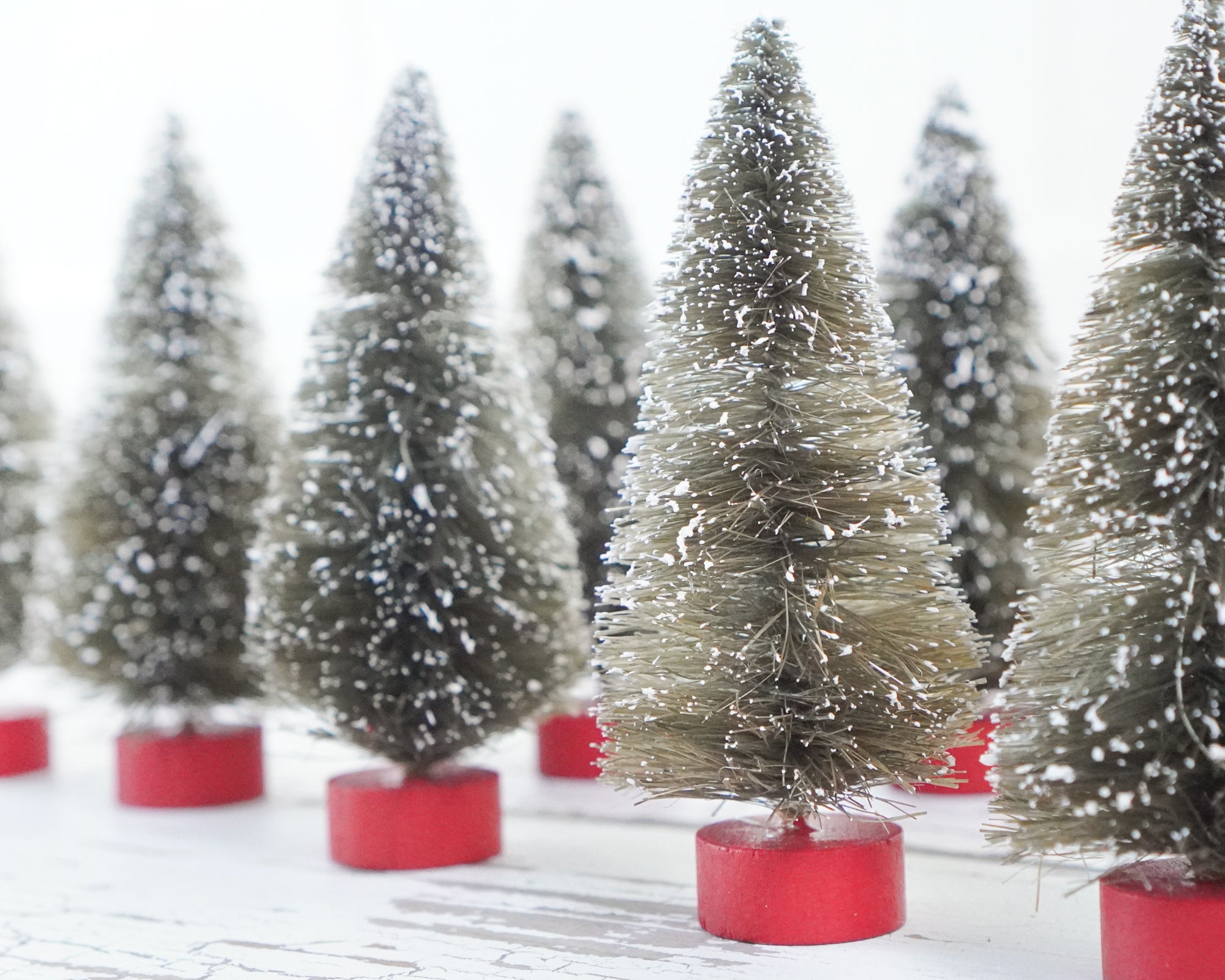Christmas Village Bottle Brush Trees - 4-Inch Antique Style Frosted Sisal Trees, 8 Pcs.