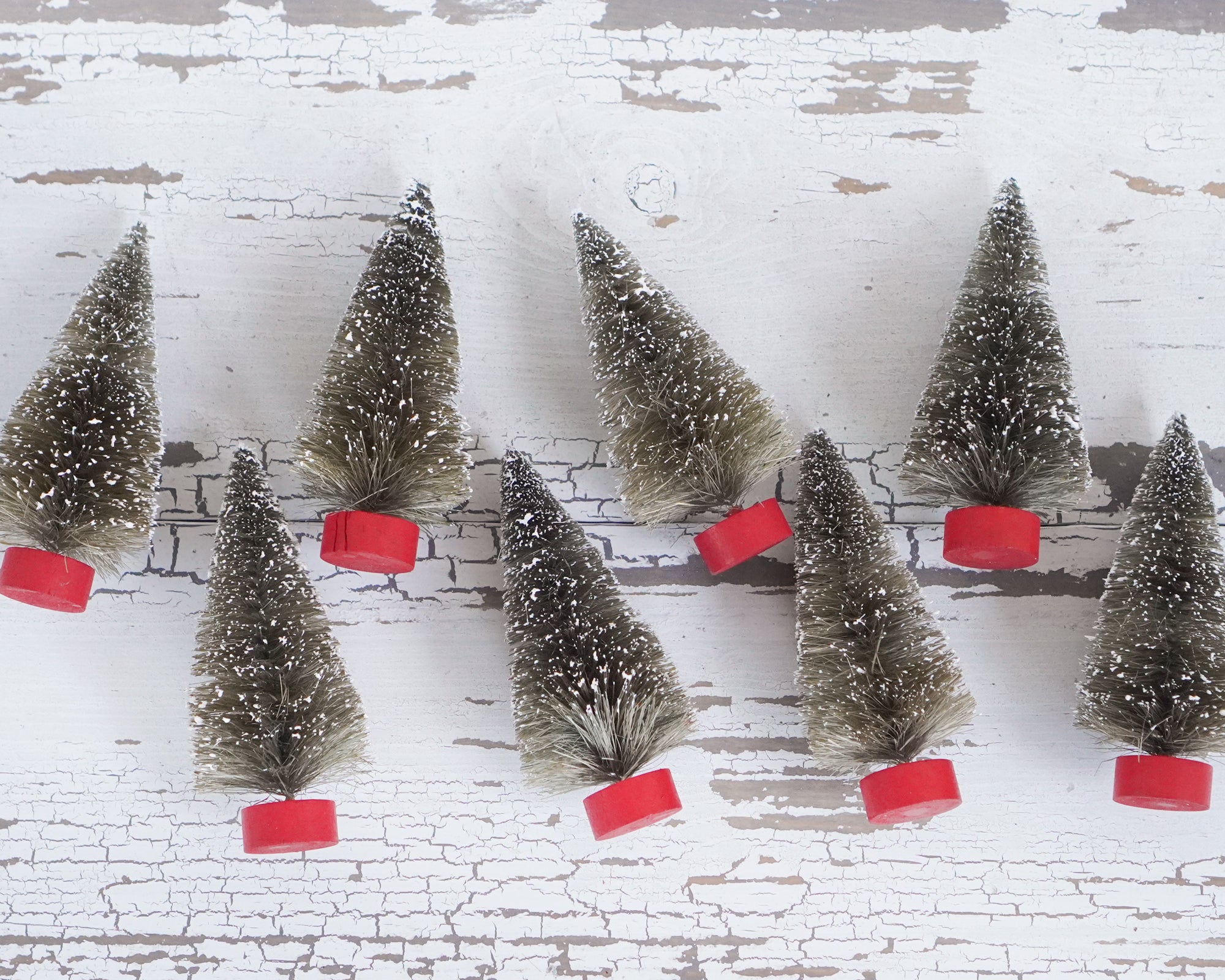 Christmas Village Bottle Brush Trees - 4-Inch Antique Style Frosted Sisal Trees, 8 Pcs.