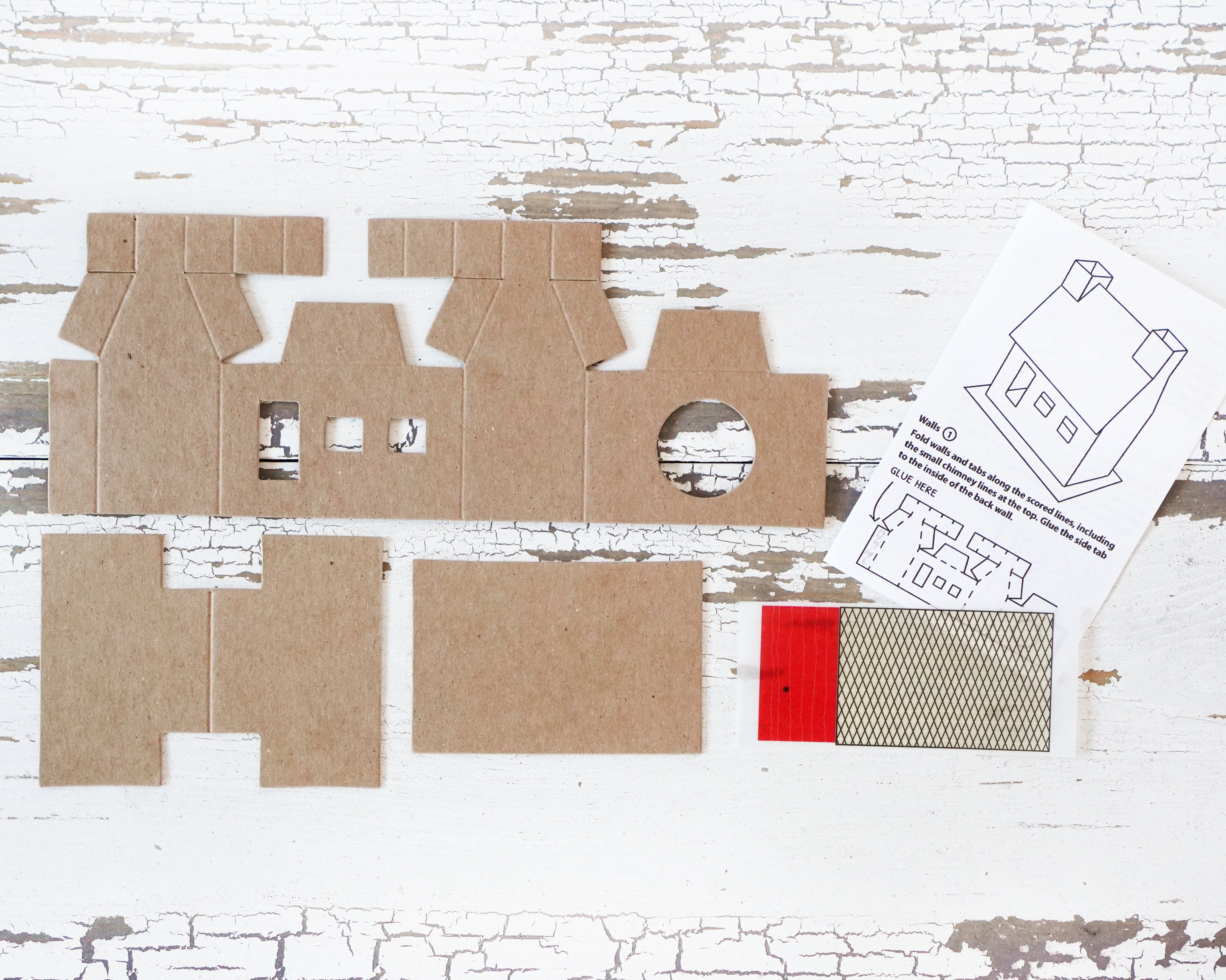 The Cottage Series - Putz Village Kit, DIY Flat Pack Chipboard Houses, 4-Piece Set