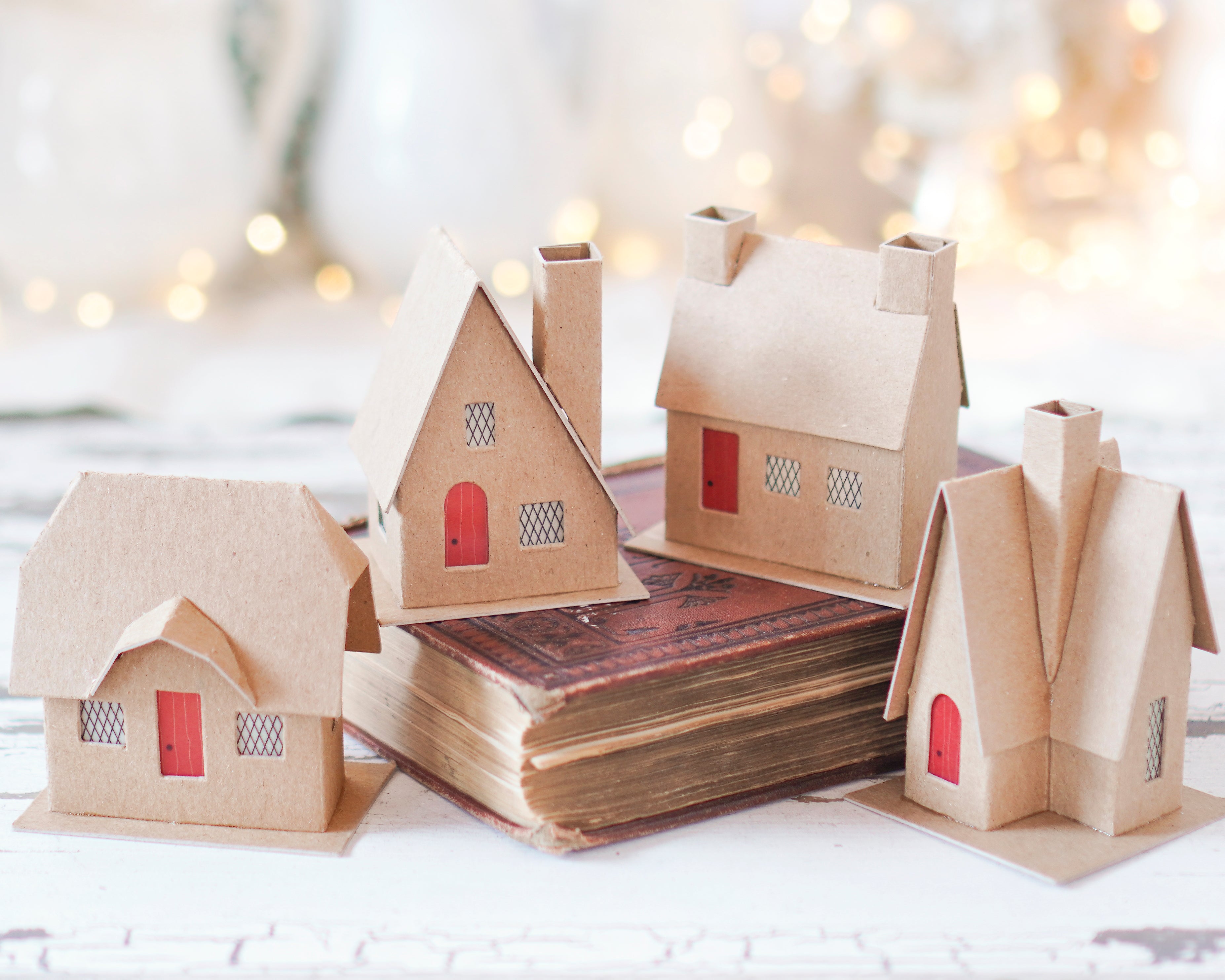 The Cottage Series - Putz Village Kit, DIY Flat Pack Chipboard Houses, 4-Piece Set
