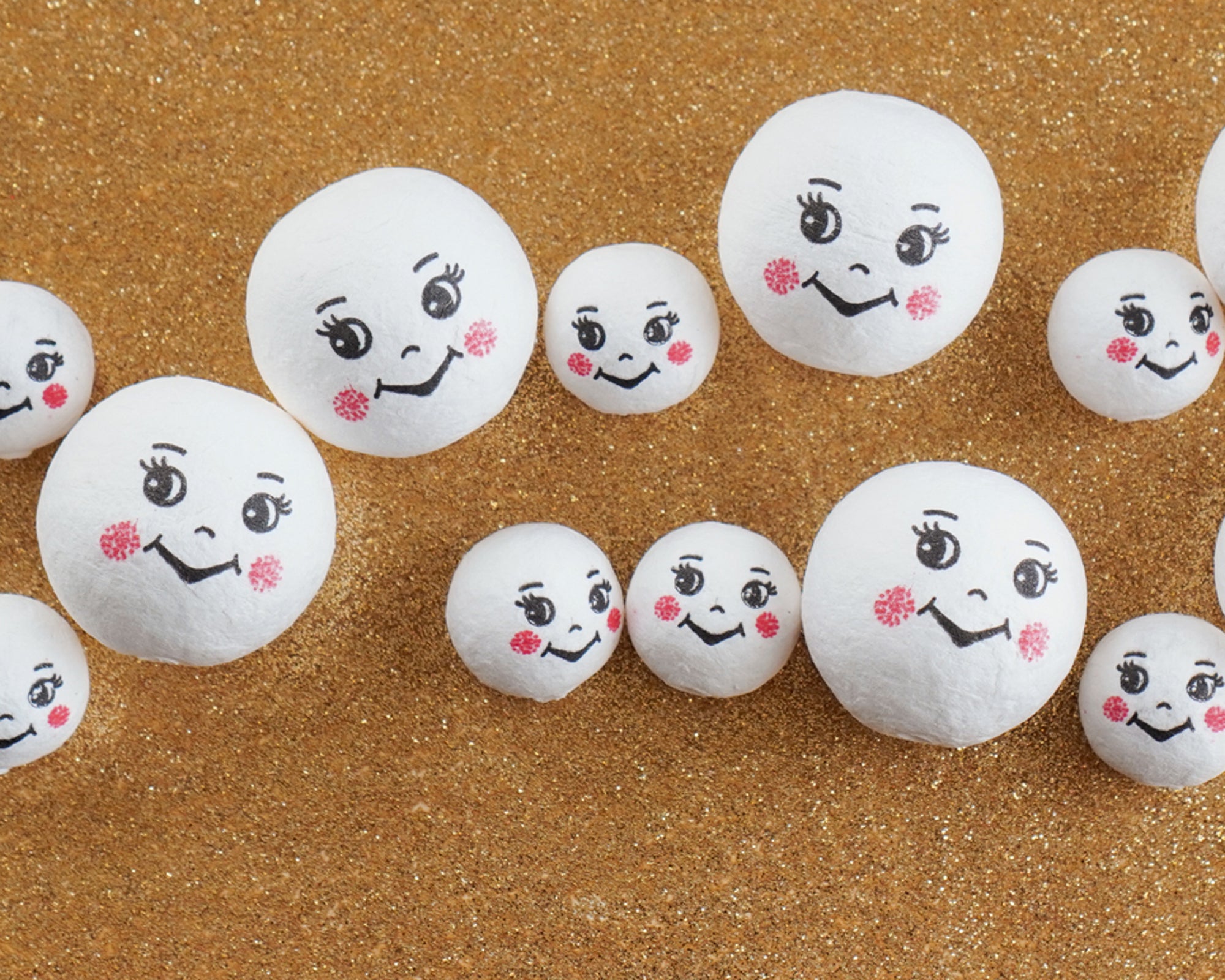 Spun Cotton Heads: PIXIE - White Vintage-Style Elf / Pixie Heads with Faces, 12 Pcs.