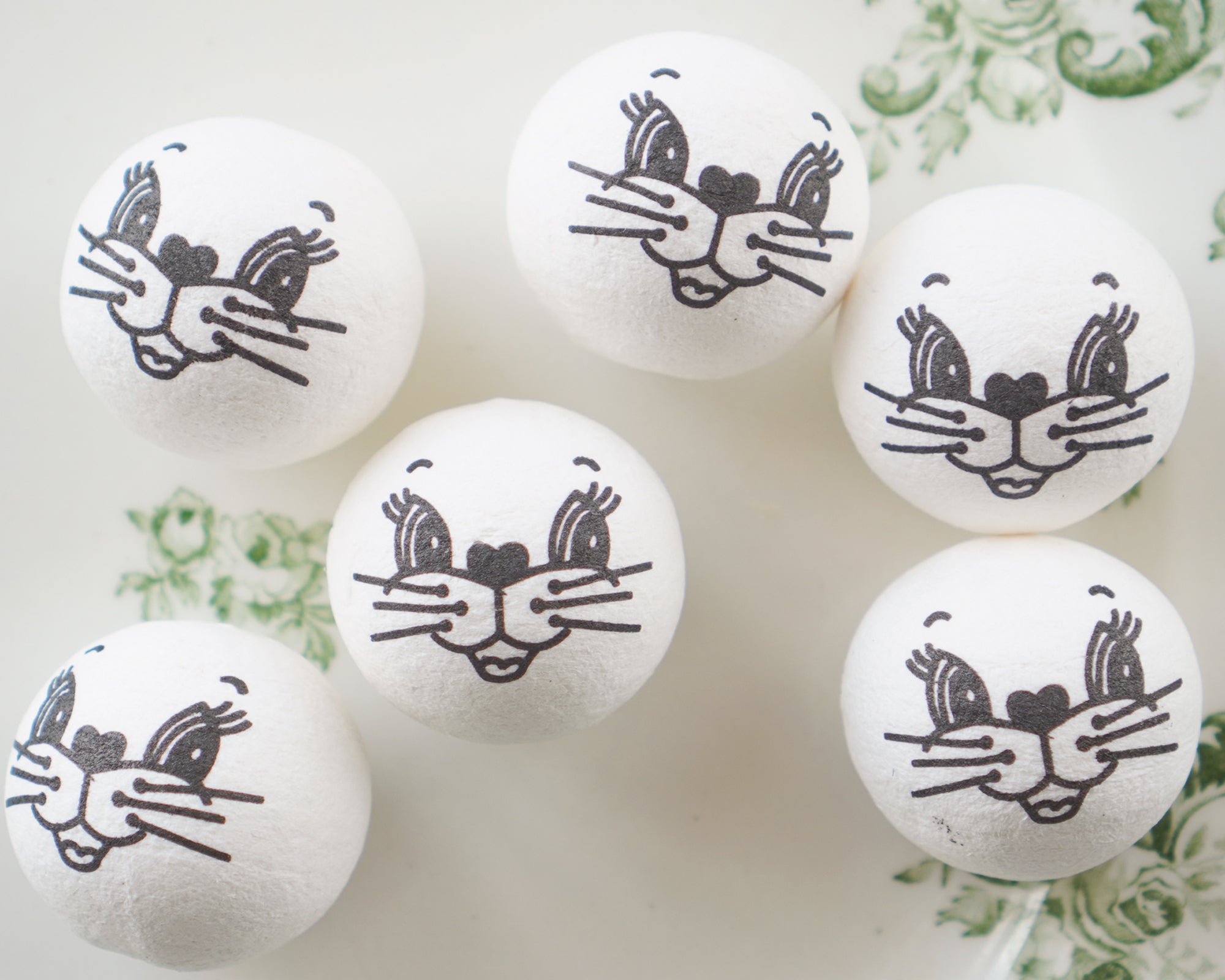 Retro Bunny Heads -30mm Vintage-Style Spun Cotton Heads with Faces, 12 Pcs.