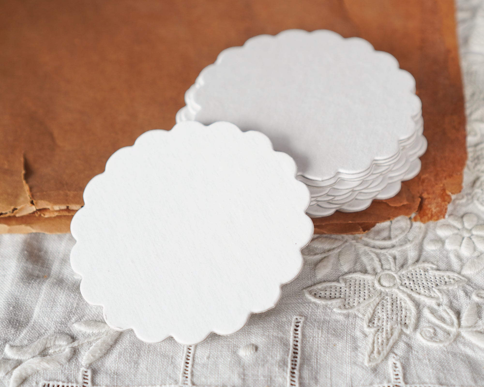 3-Inch Chipboard Craft Circles - Die Cut Scalloped Edge White Cardboard Rounds, 12 Pcs.