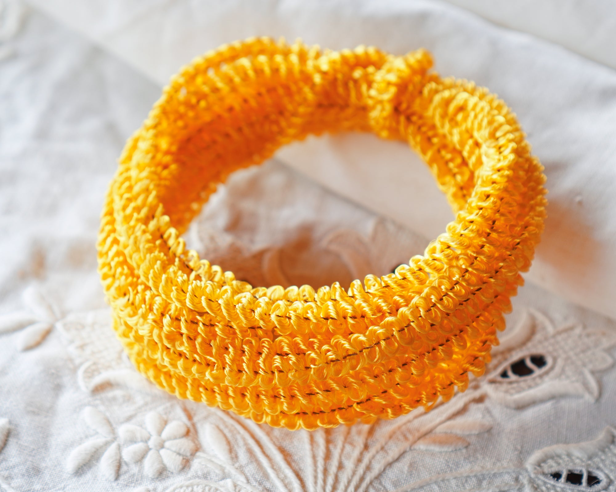 Curly Chenille - Vintage Golden Yellow Loopy Angel Hair Wired Trim, 3 Yds.