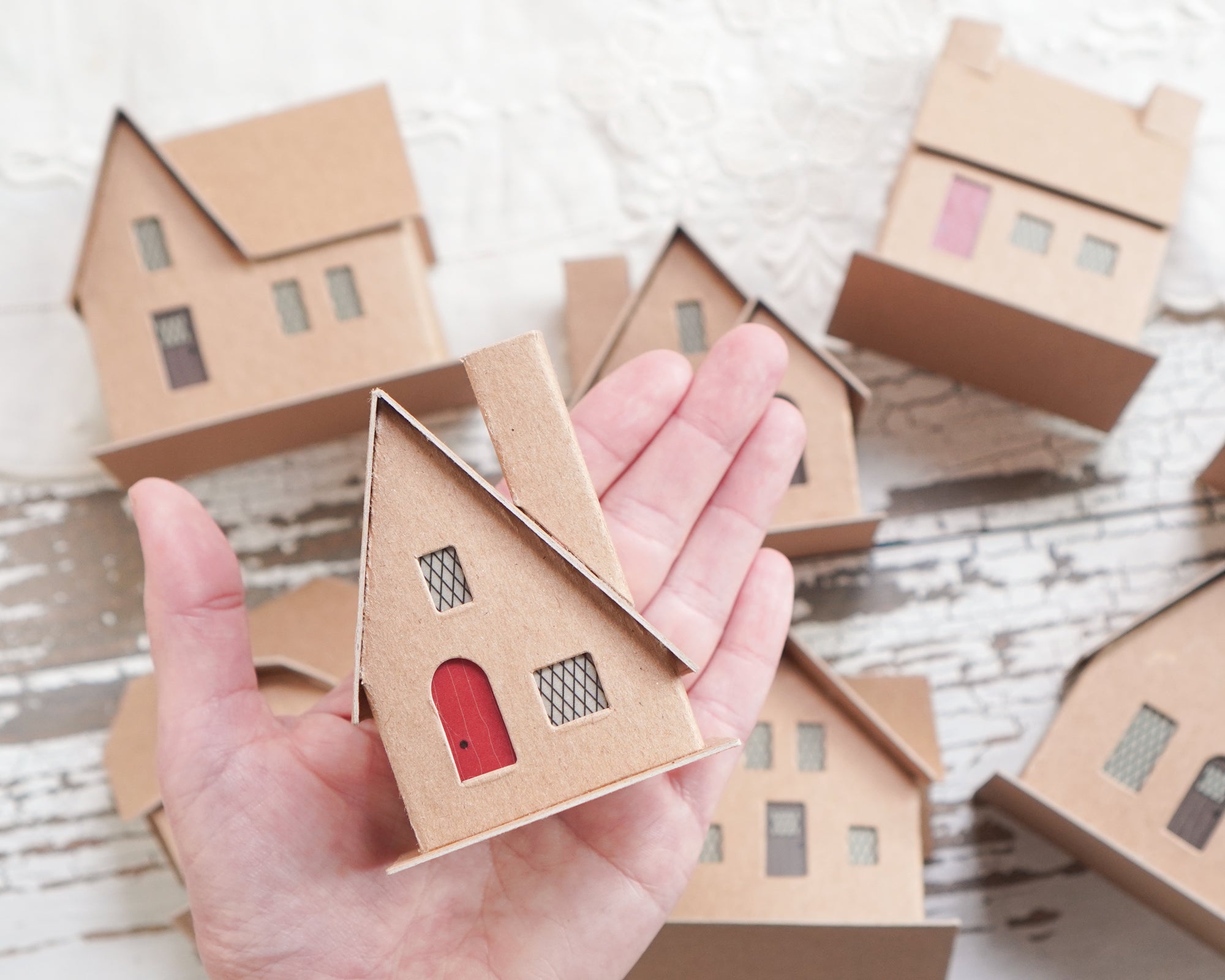 DIY Christmas Village Kit 8 Flat Pack Putz Houses with Church Included