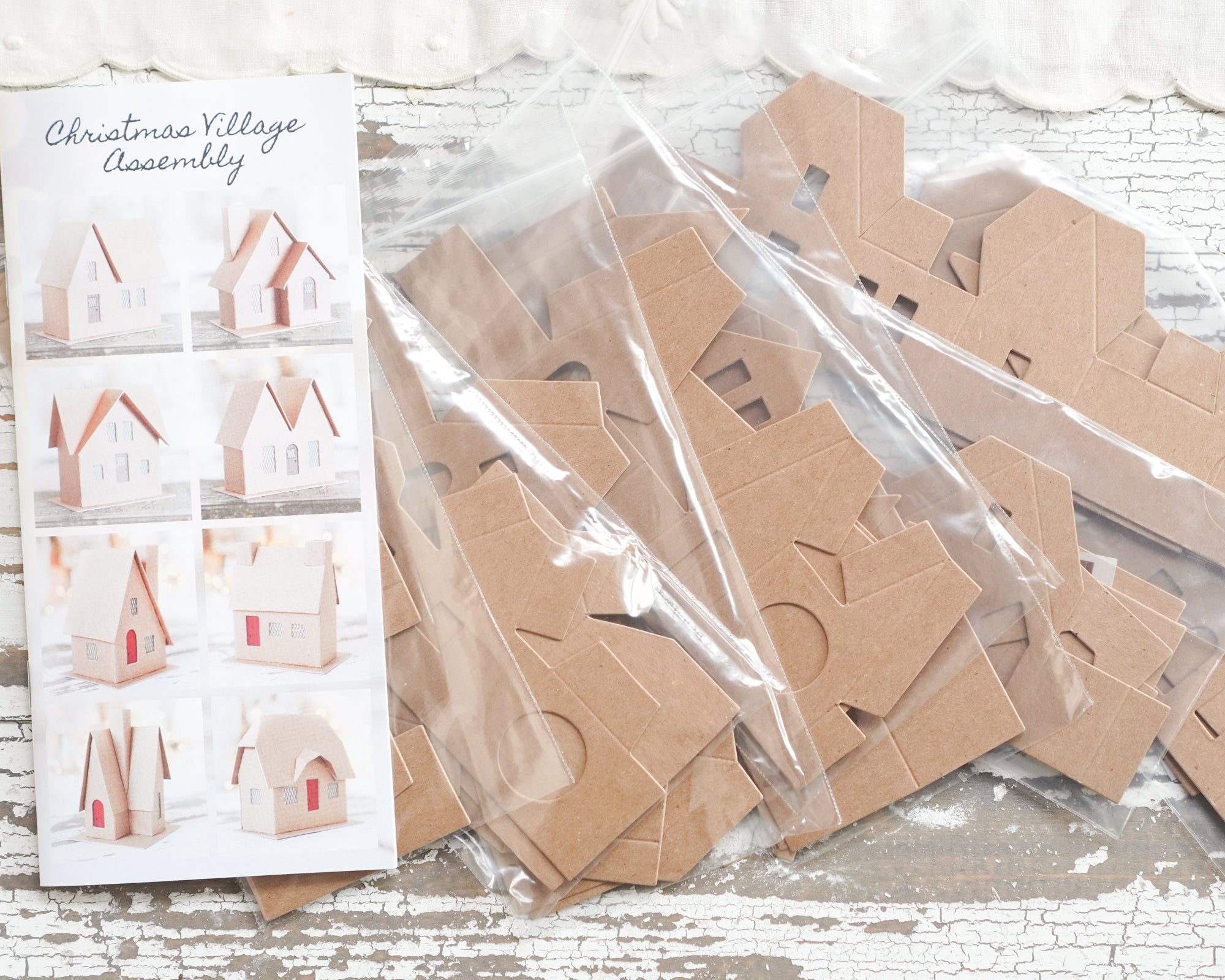 DIY Christmas Village Kit 8 Flat Pack Putz Houses with Church Included