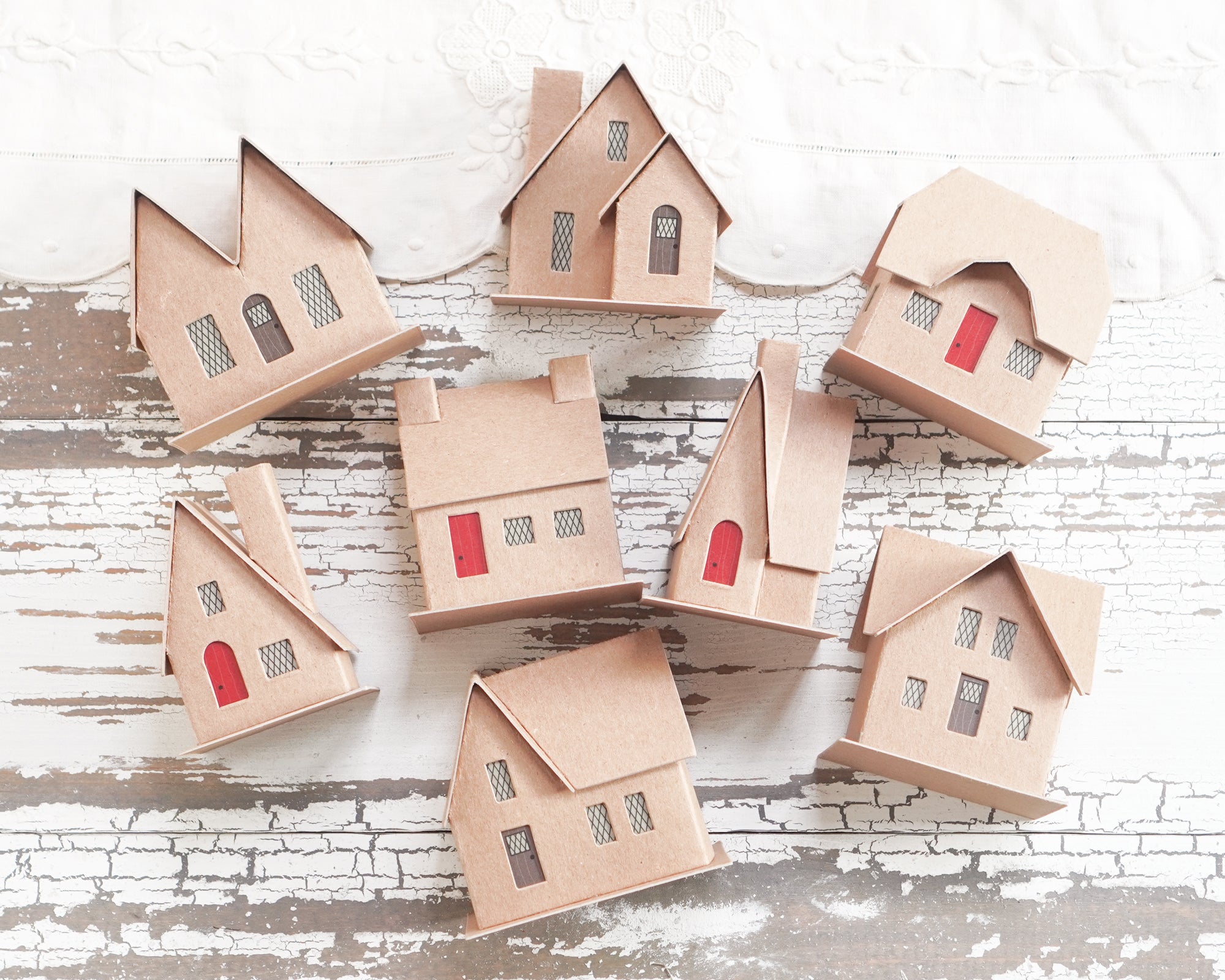 DIY Christmas Village Kit 8-Piece Flat Pack Putz House Set