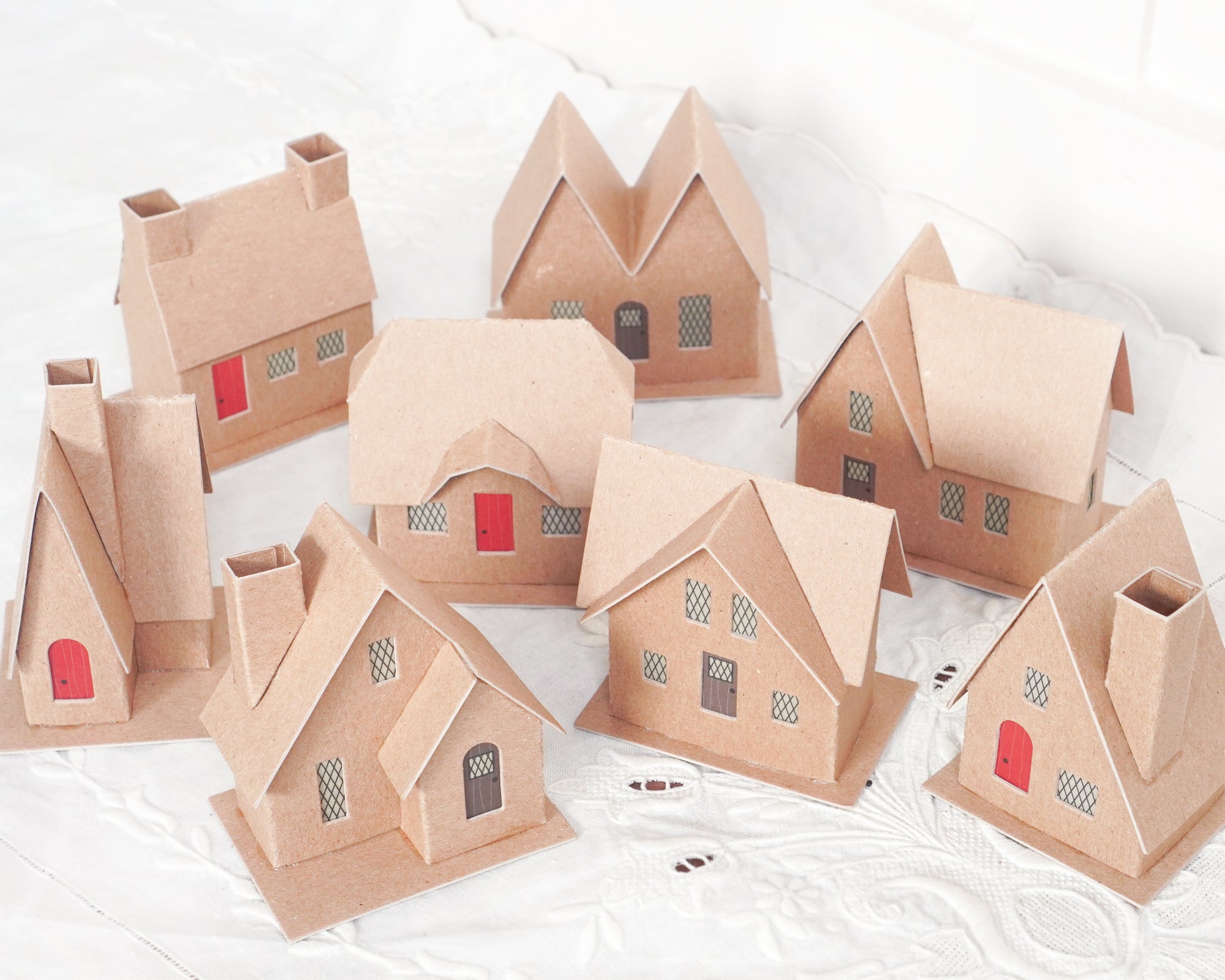 DIY Christmas Village Kit 8-Piece Flat Pack Putz House Set