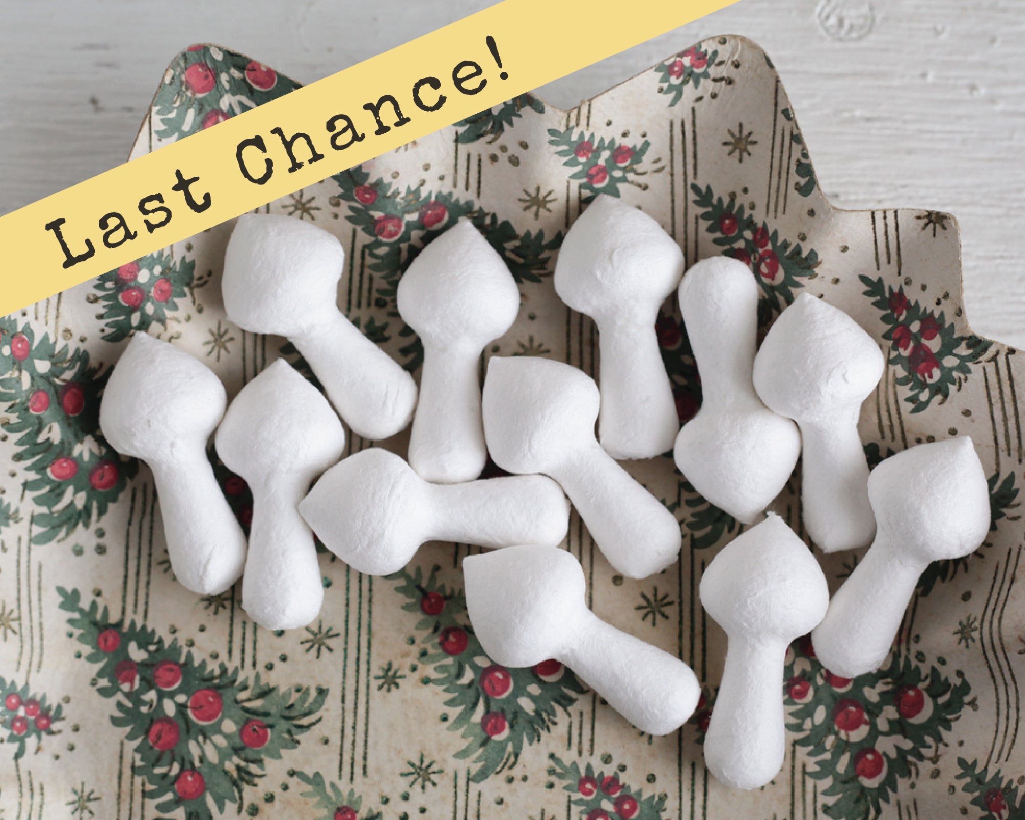 Pointy Mushrooms - Vintage-Style Spun Cotton Craft Shapes, 12 Pcs.