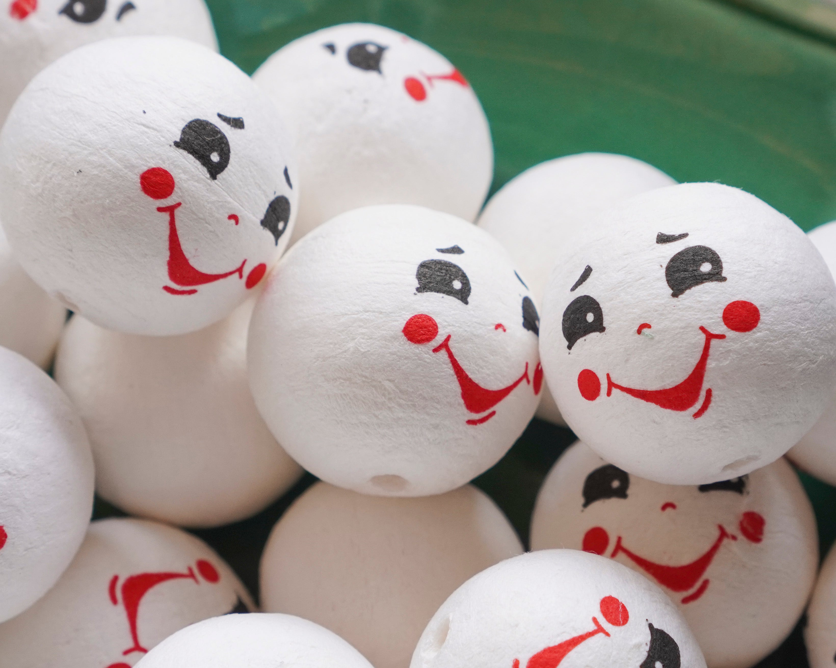 Spun Cotton Heads: FROSTY - 30mm Vintage-Style Jolly Snowman Heads with Faces, 12 Pcs.