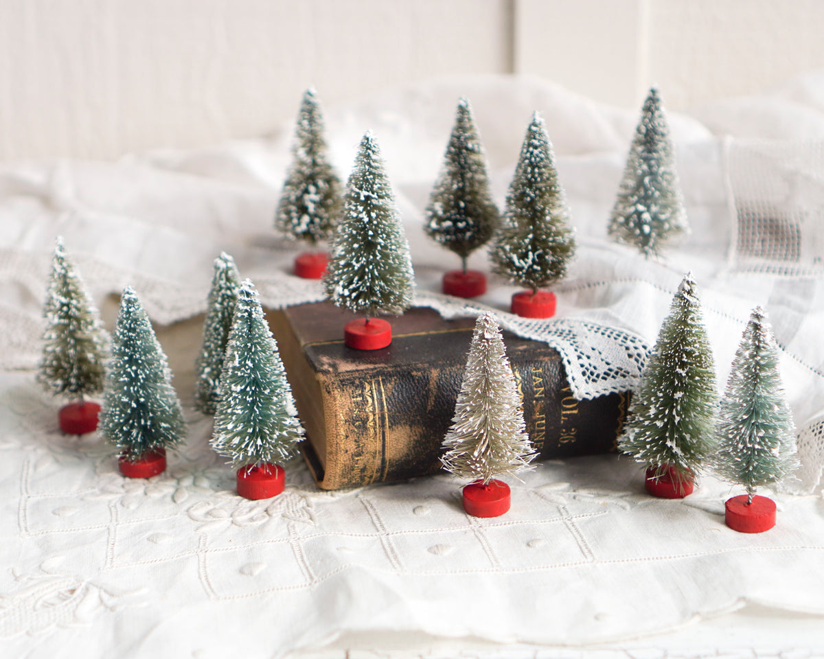 Miniature Bottle Brush Trees - Antique Style Frosted Sisal Trees, 12 Pcs.